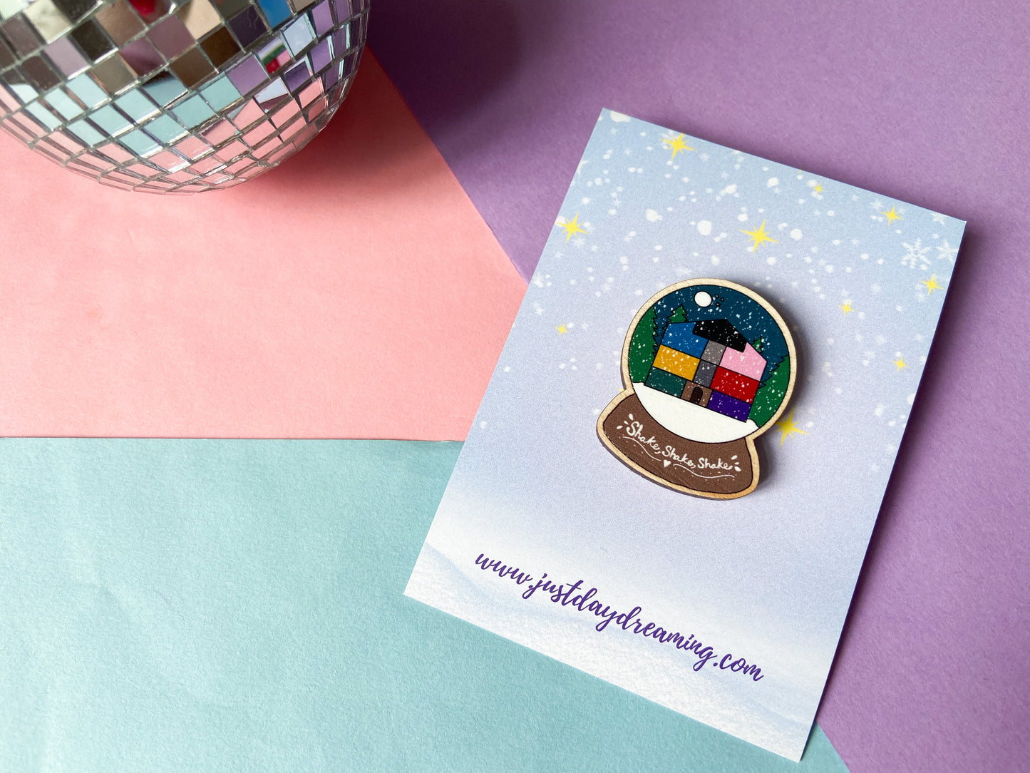 Taylor Snowglobe Pin Badge, Wooden Brooch