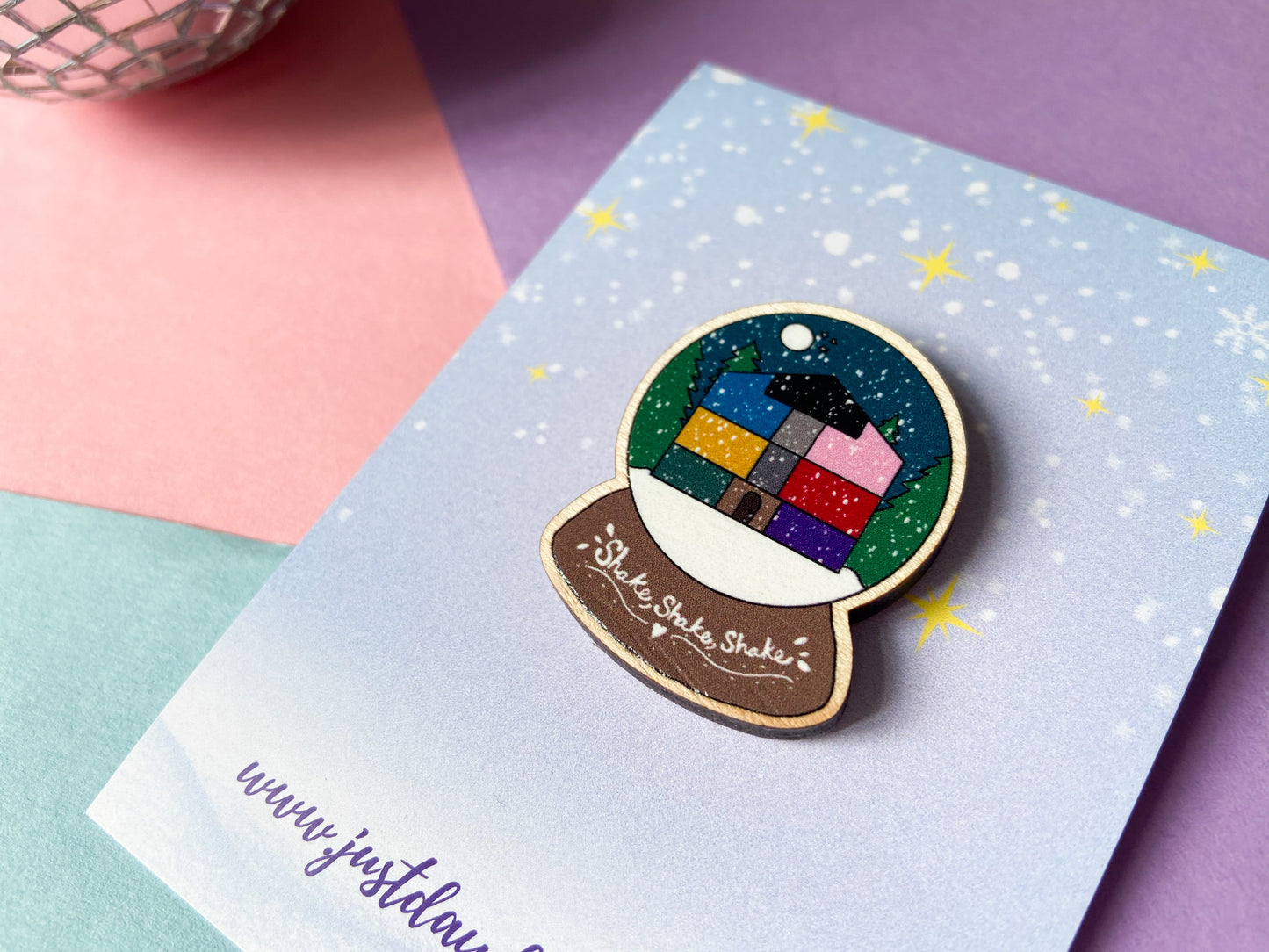 Taylor Snowglobe Pin Badge, Wooden Brooch