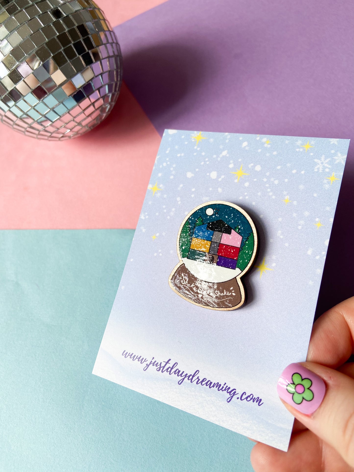 Taylor Snowglobe Pin Badge, Wooden Brooch