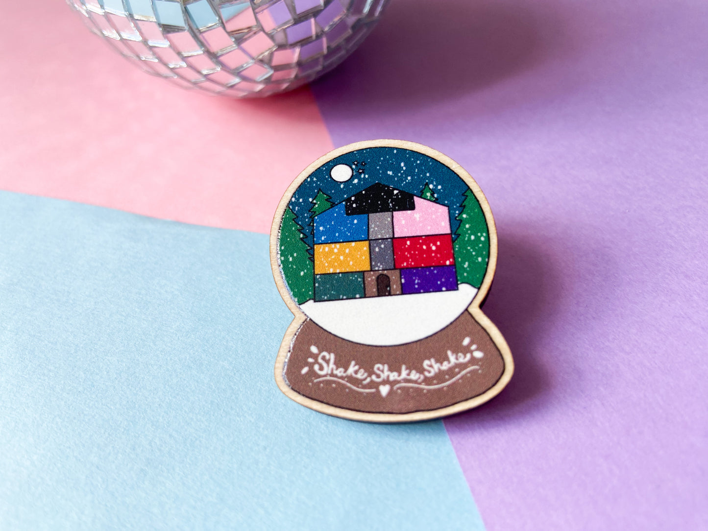 Taylor Snowglobe Pin Badge, Wooden Brooch