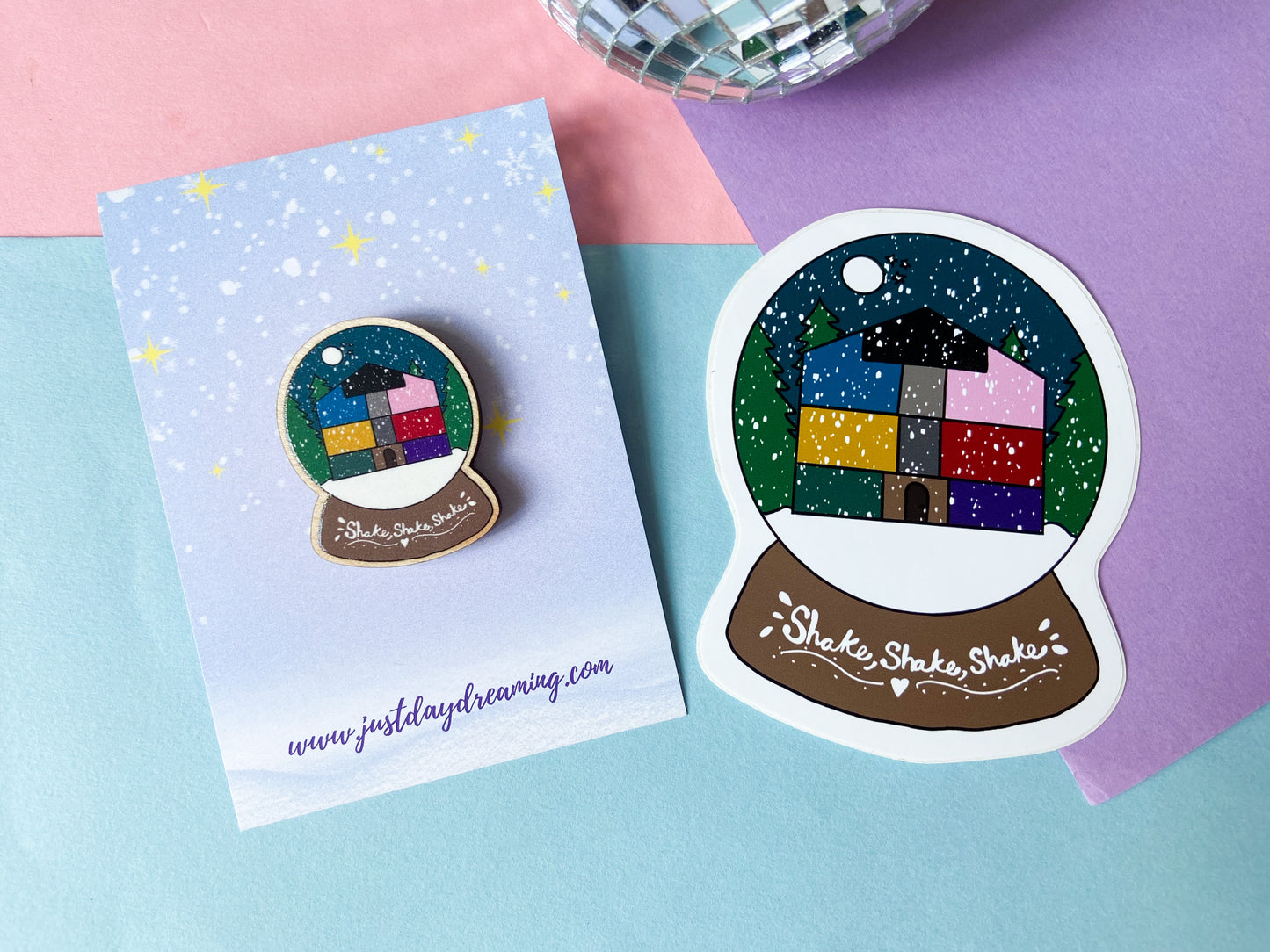 Taylor Snowglobe Pin Badge, Wooden Brooch
