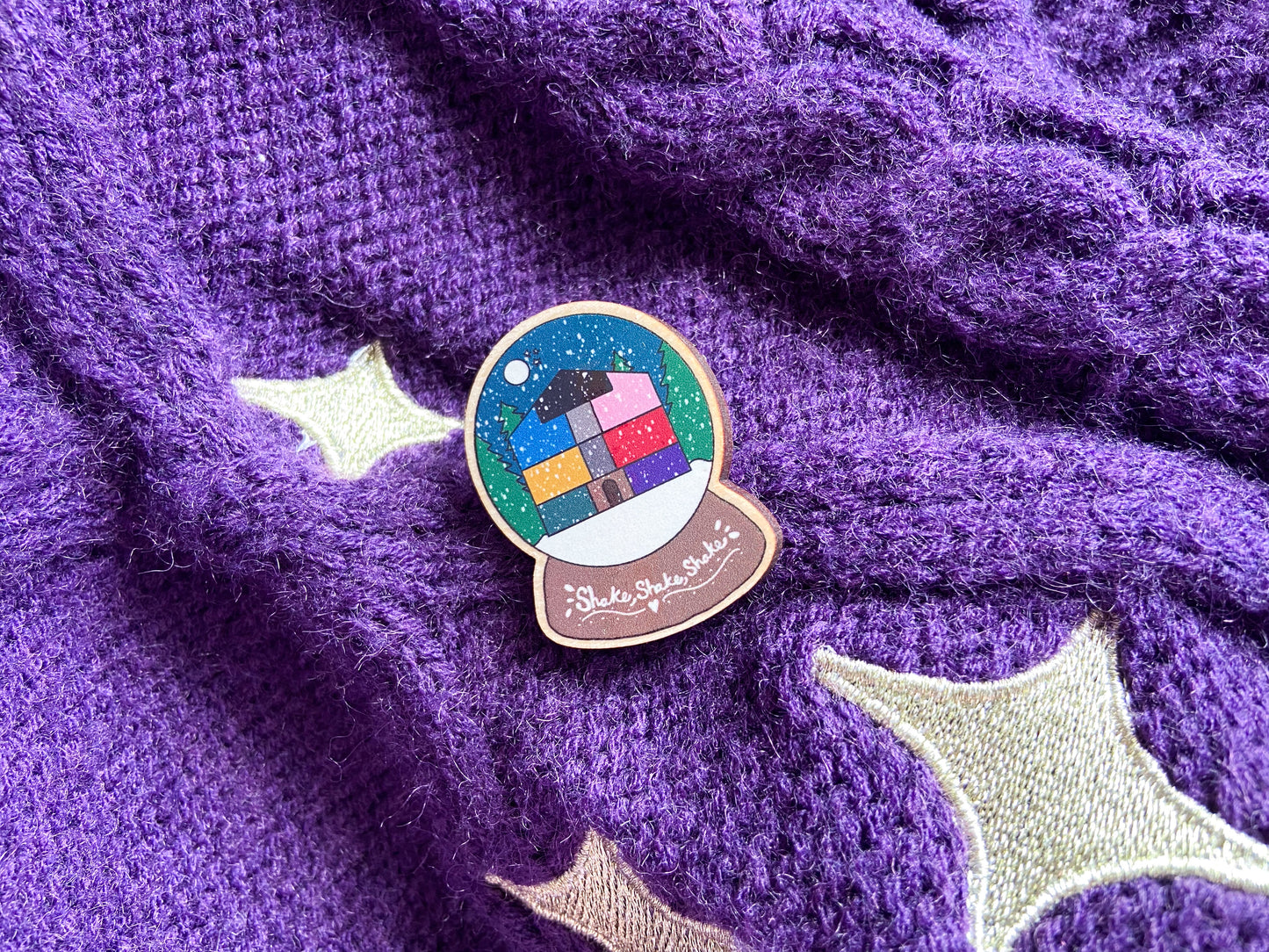 Taylor Snowglobe Pin Badge, Wooden Brooch