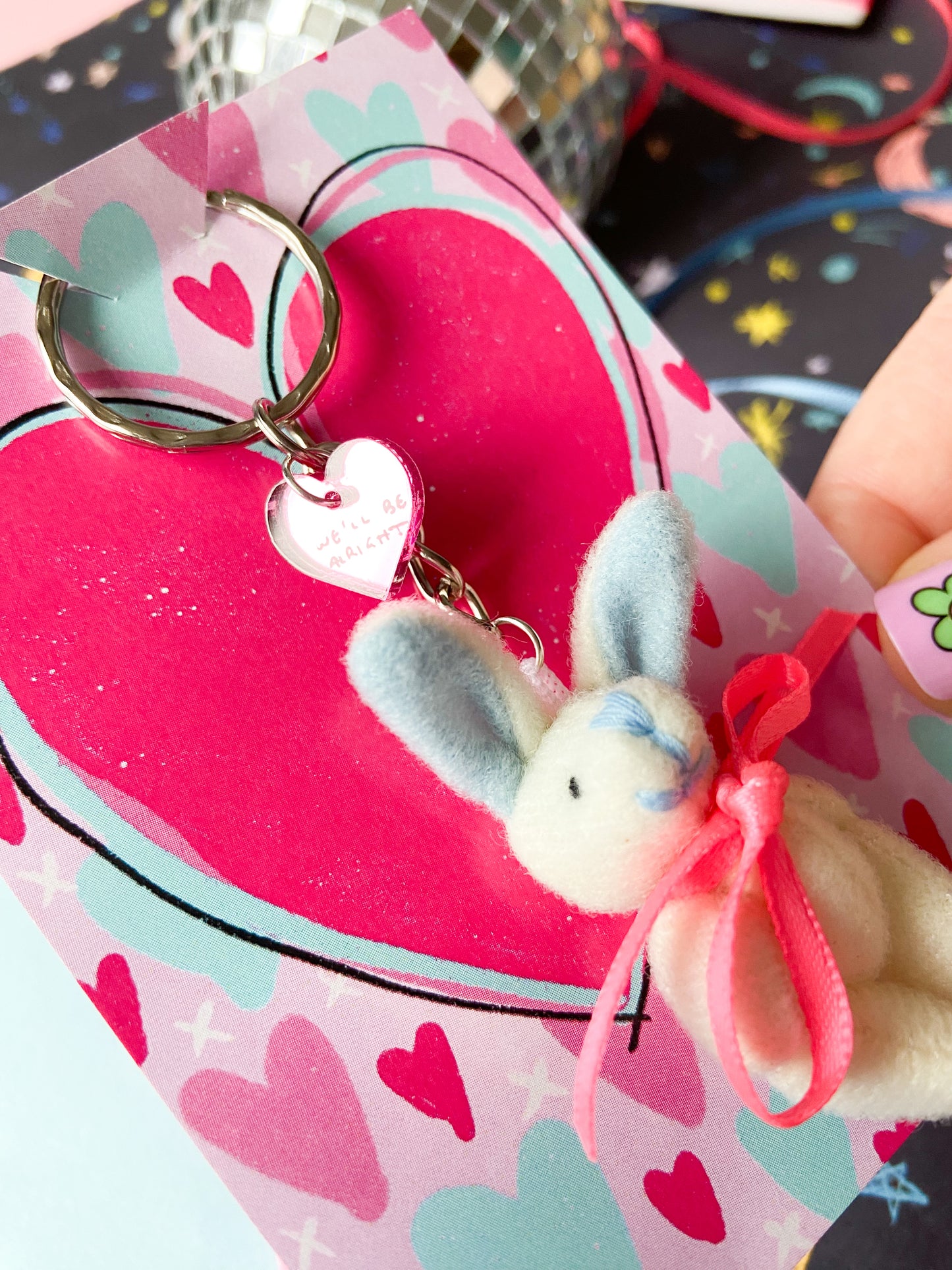Pink and Blue Heart Friendship Bunnies Keychain, Harries Gift