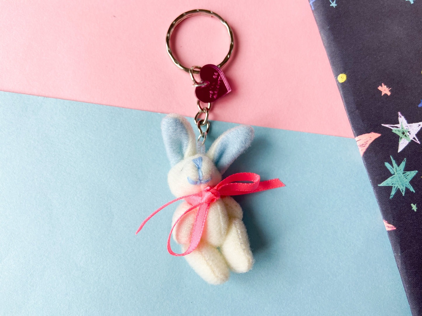 Pink and Blue Heart Friendship Bunnies Keychain, Harries Gift