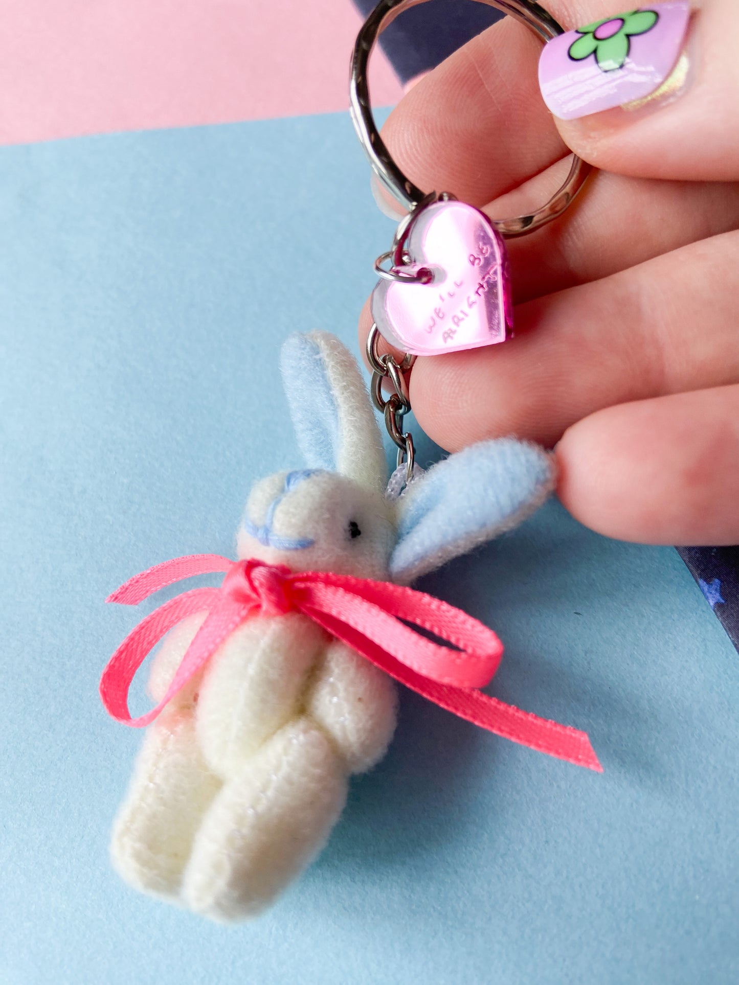 Pink and Blue Heart Friendship Bunnies Keychain, Harries Gift