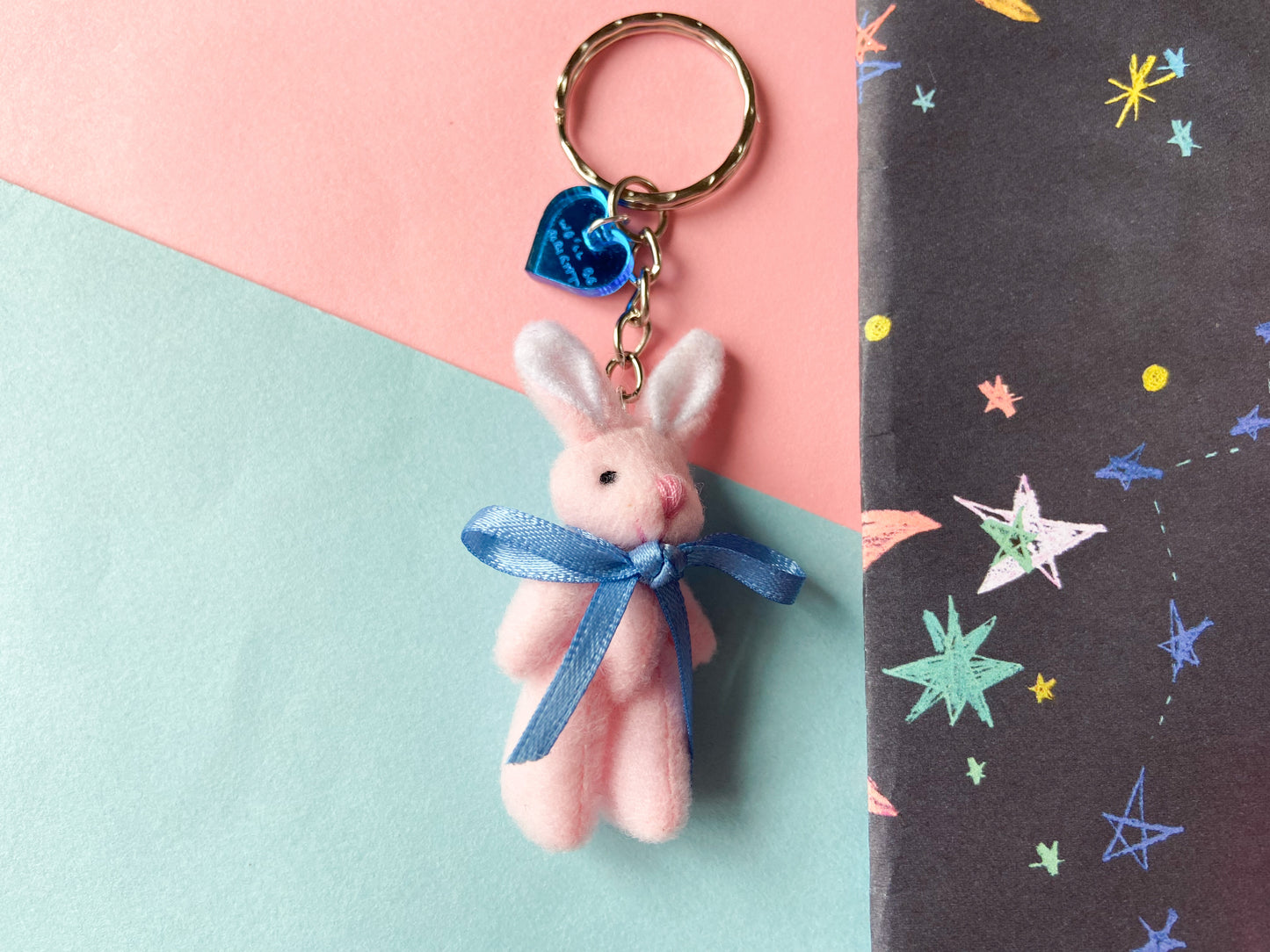 Pink and Blue Heart Friendship Bunnies Keychain, Harries Gift