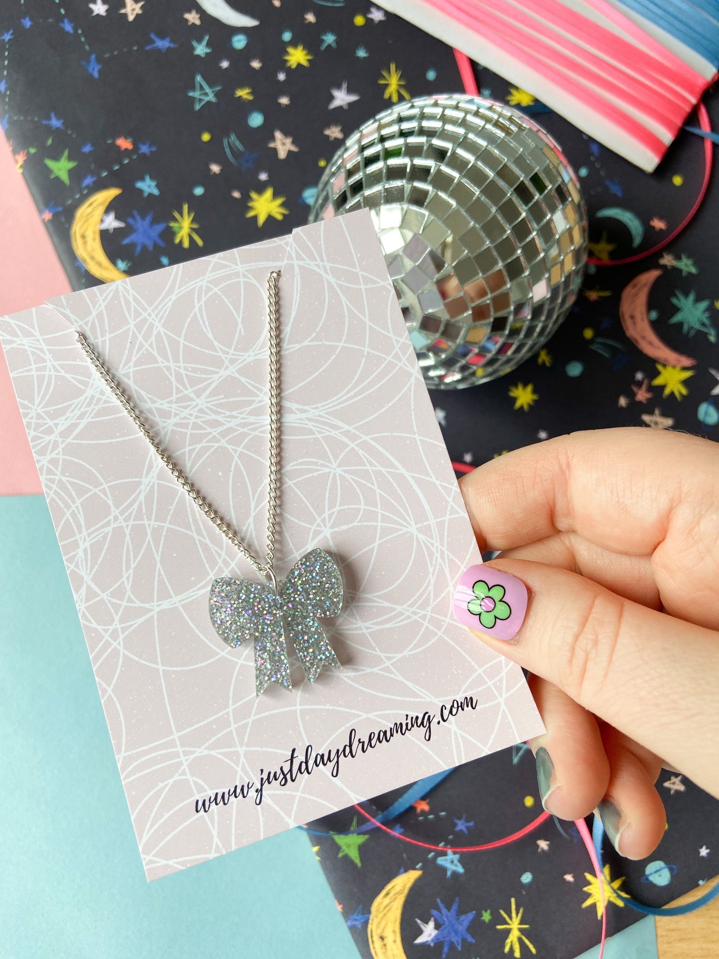 Pink Bow Necklace, Cute Christmas Jewellery