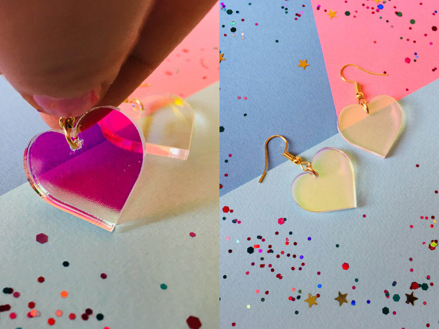 Glitter Earrings, Lover Heart Acrylic Earrings