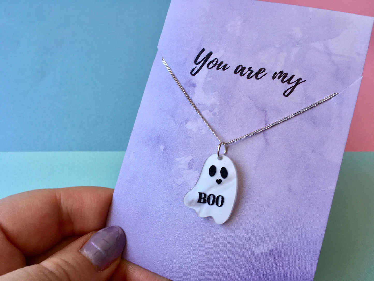 Boo Necklace & Card Gift Set, Ghost Hug