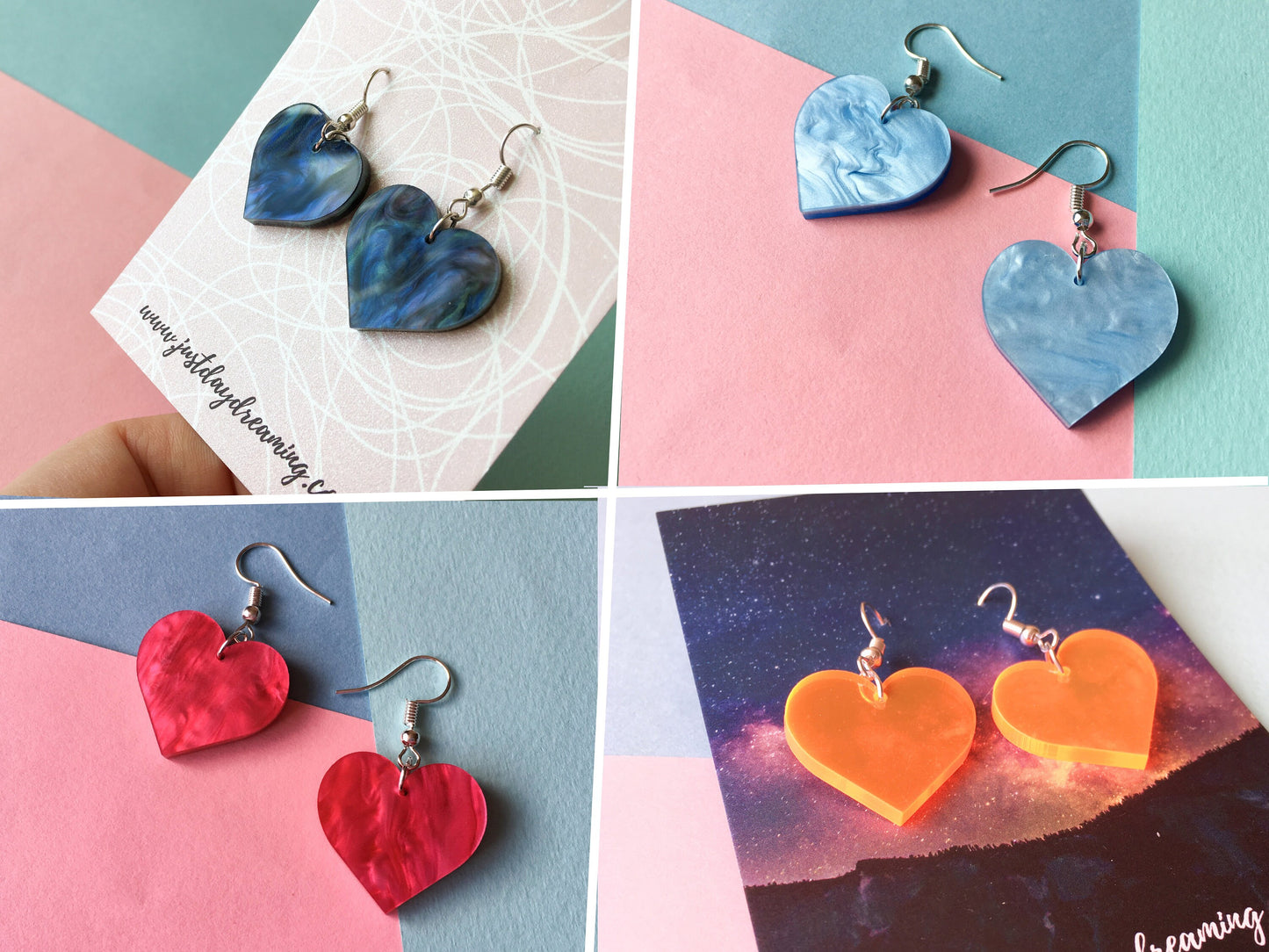 Glitter Earrings, Lover Heart Acrylic Earrings