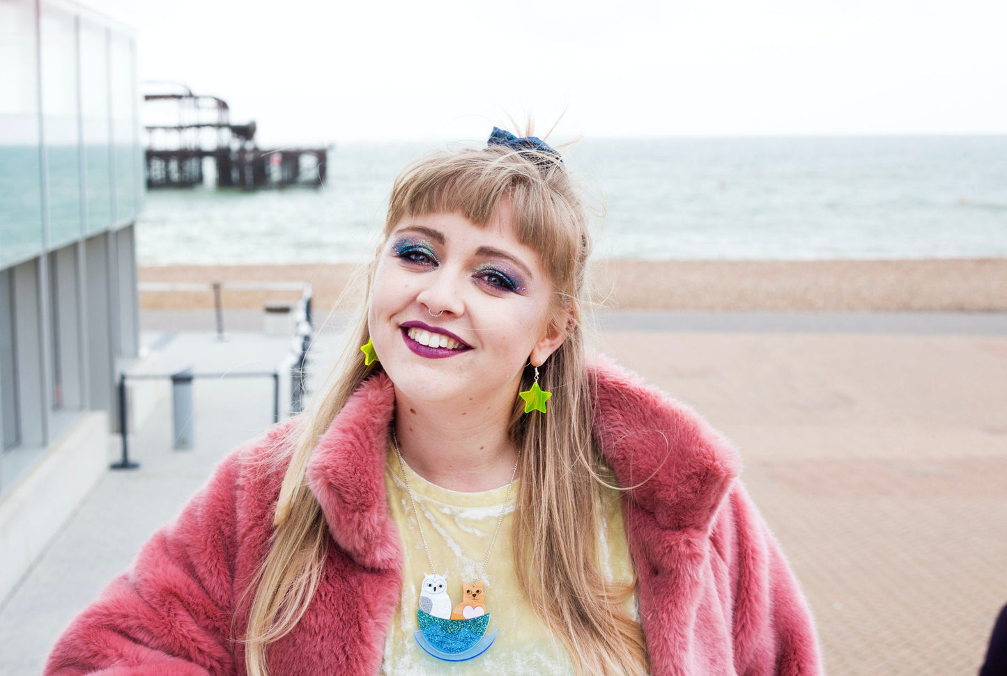 Fluro Star Earrings, Yellow Neon Jewellery