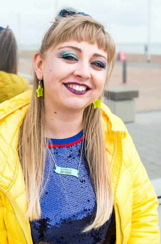 Fluro Star Earrings, Yellow Neon Jewellery