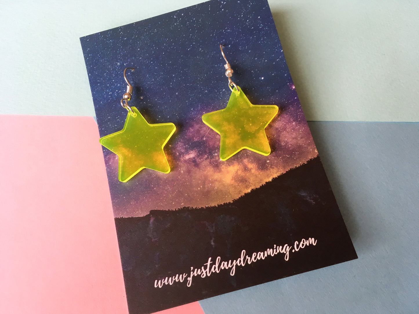 Fluro Star Earrings, Yellow Neon Jewellery