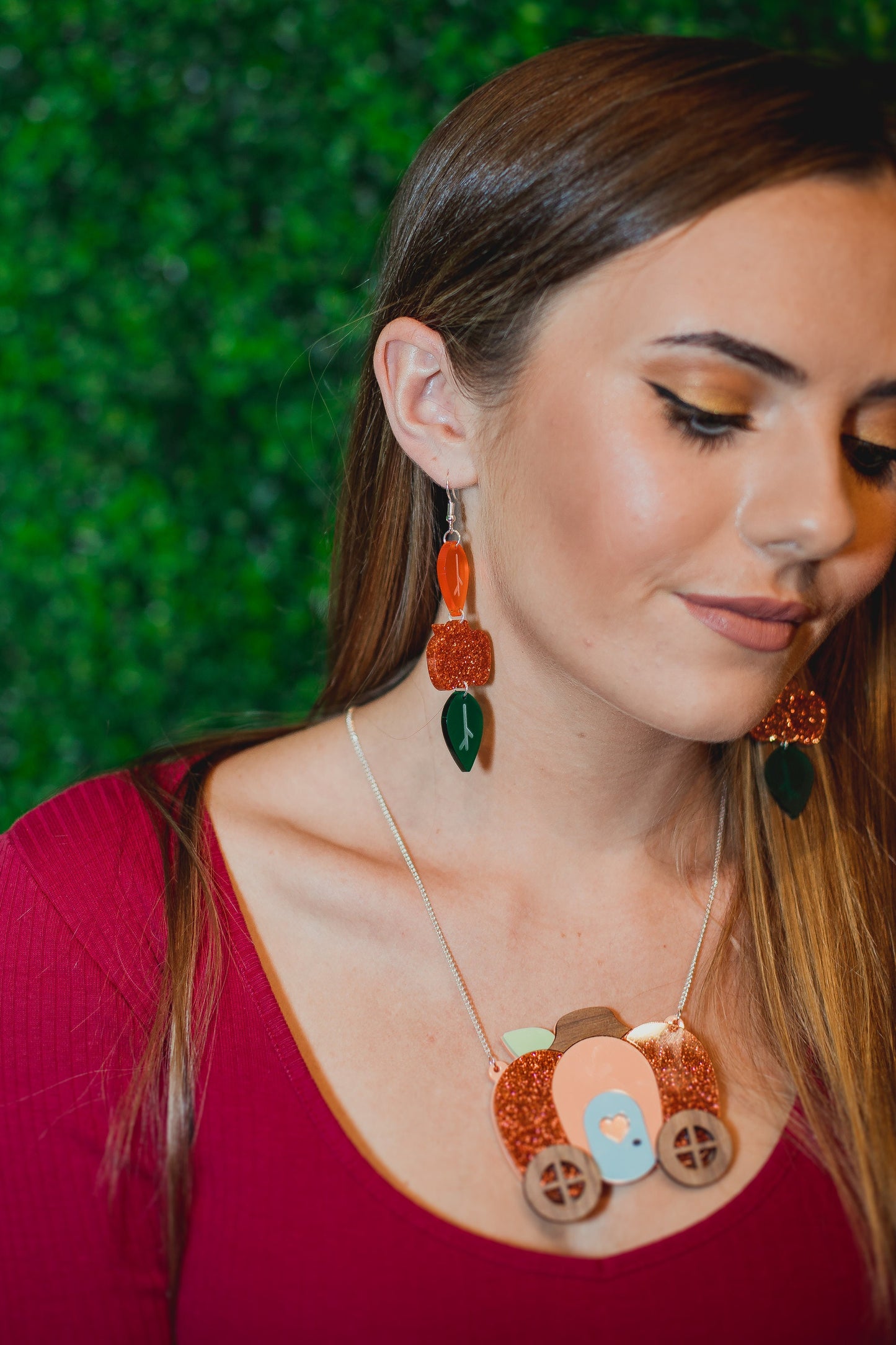 Orange Pumpkin Earrings, Autumn Outfit
