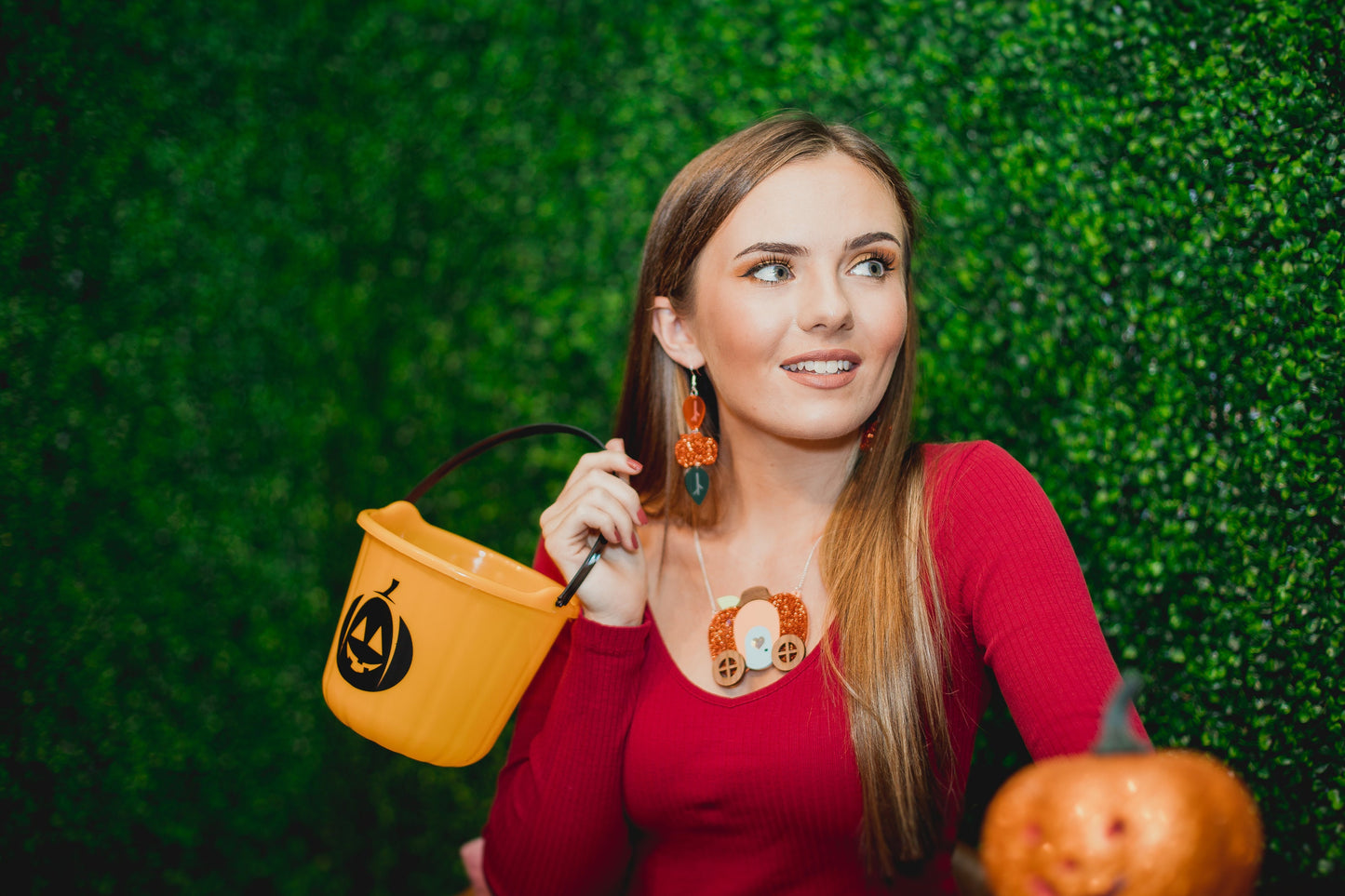 Orange Pumpkin Earrings, Autumn Outfit
