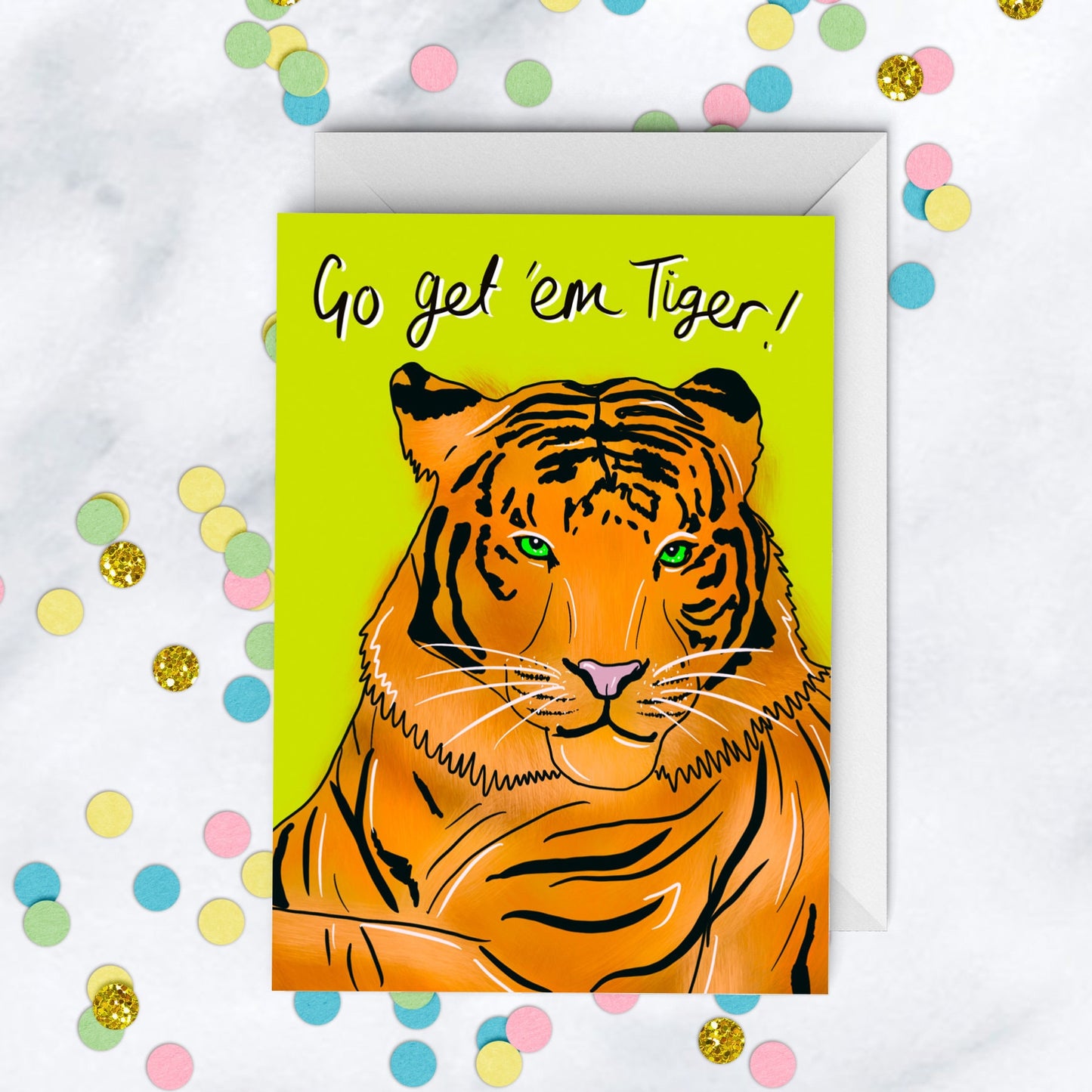 Go Get 'em Tiger Greeting Card, Motivational Card