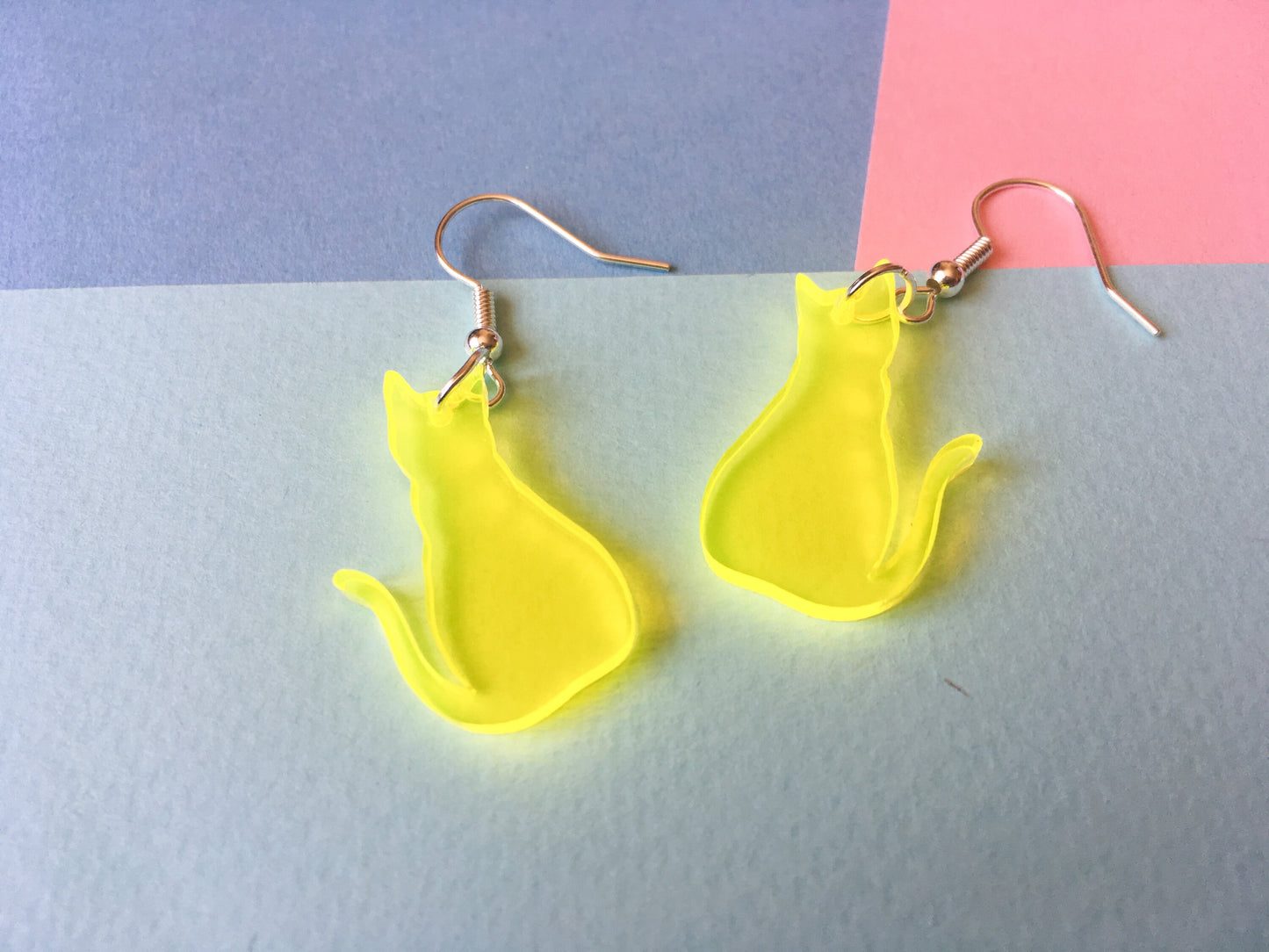 Neon Yellow Cat Earrings, Autumn Jewellery