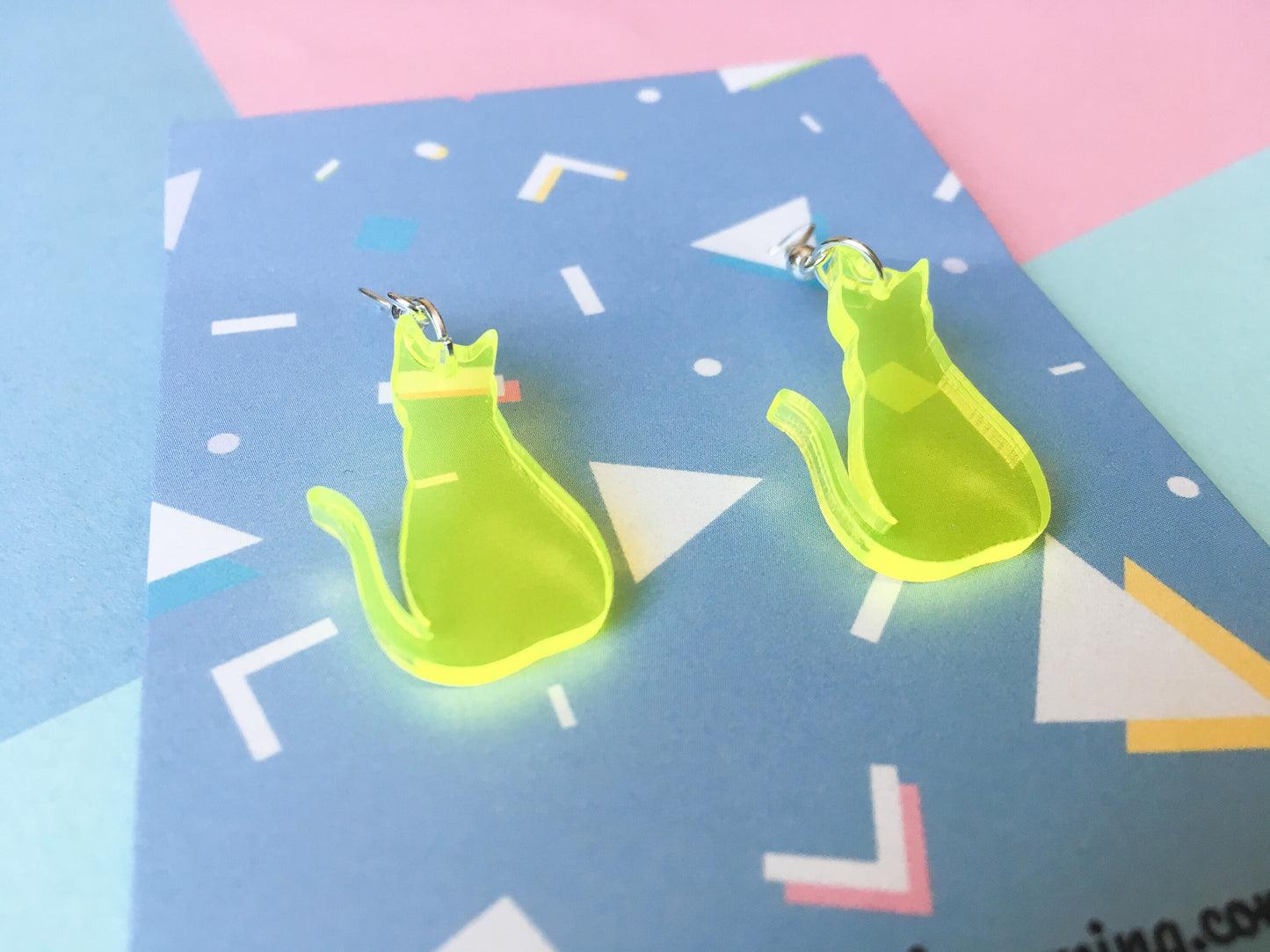 Neon Yellow Cat Earrings, Autumn Jewellery