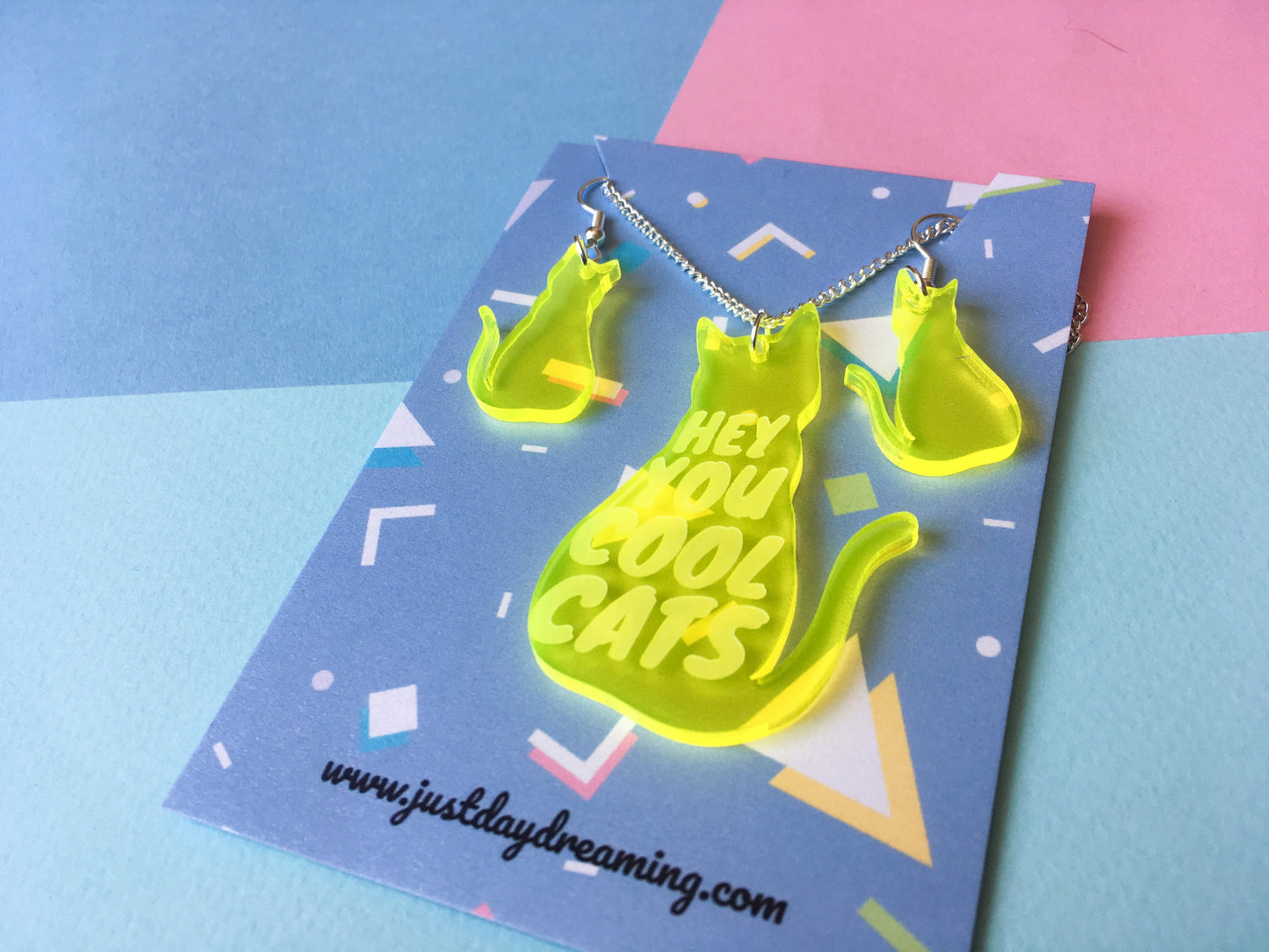 Neon Yellow Cat Earrings, Autumn Jewellery