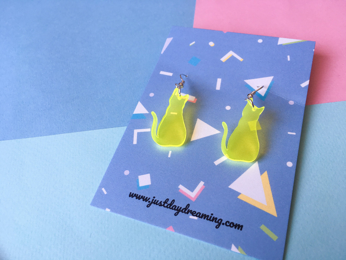 Neon Yellow Cat Earrings, Autumn Jewellery