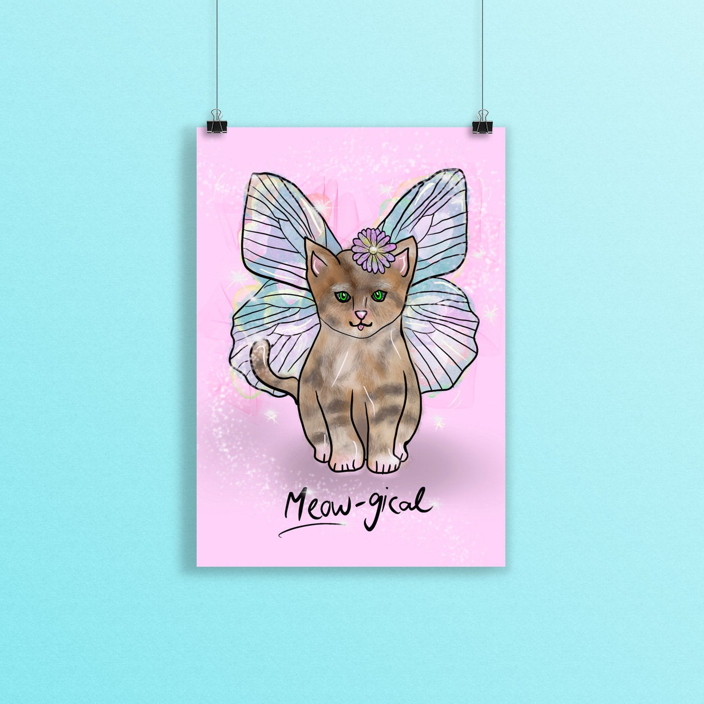 Meow-gical Cat A4 Print, Fairy Kitten Illustration