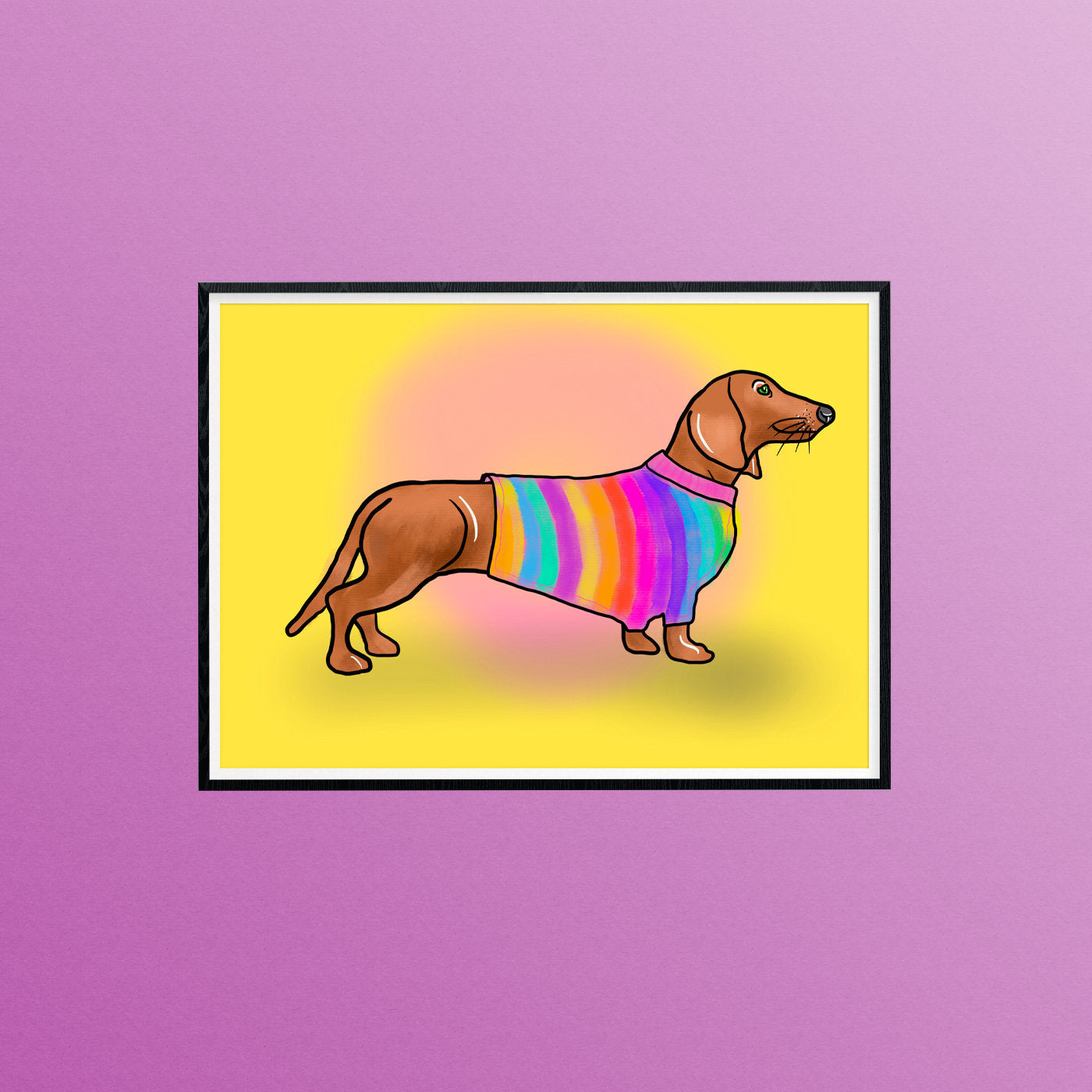 Sausage Dog Small A5 Print, Rainbow Dachshund