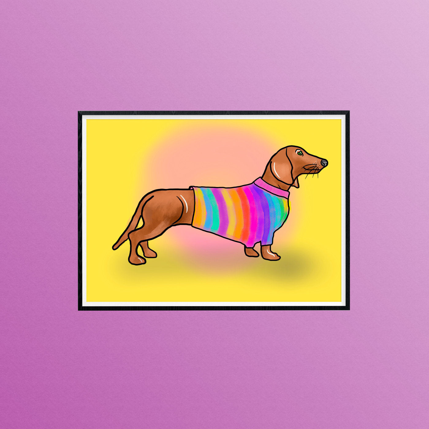 Dachshund in Rainbow Jumper A4 Print, Sausage Dog Art