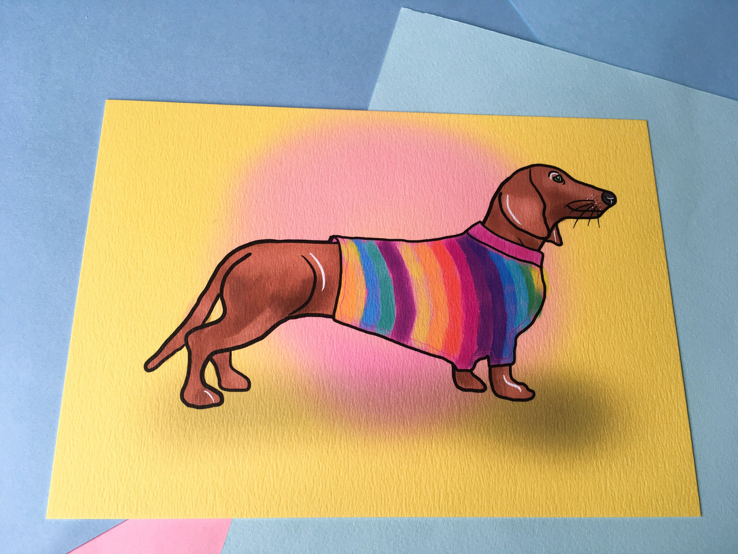 Sausage Dog Small A5 Print, Rainbow Dachshund