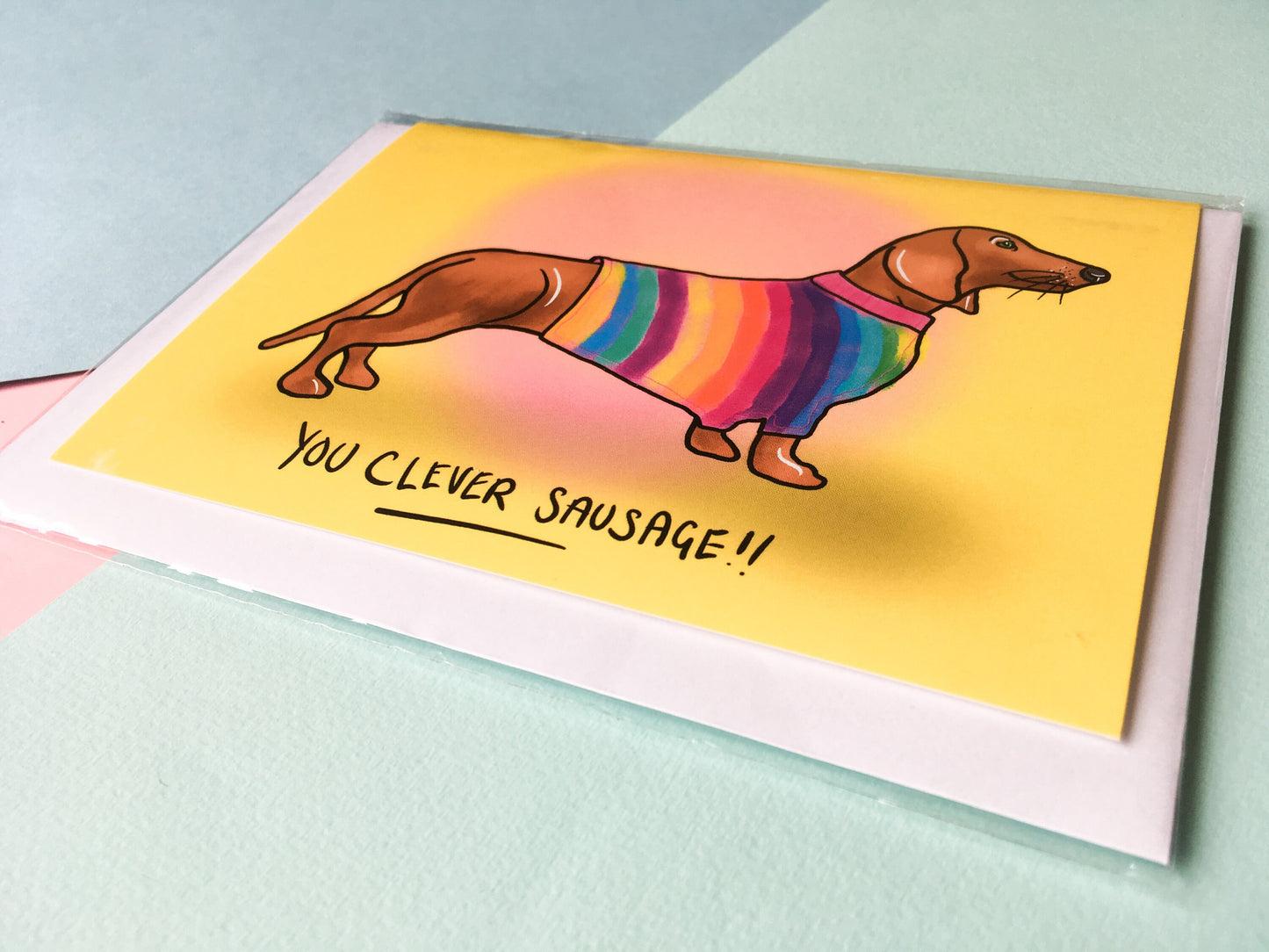 You Clever Sausage Dog Card, Rainbow Dachshund