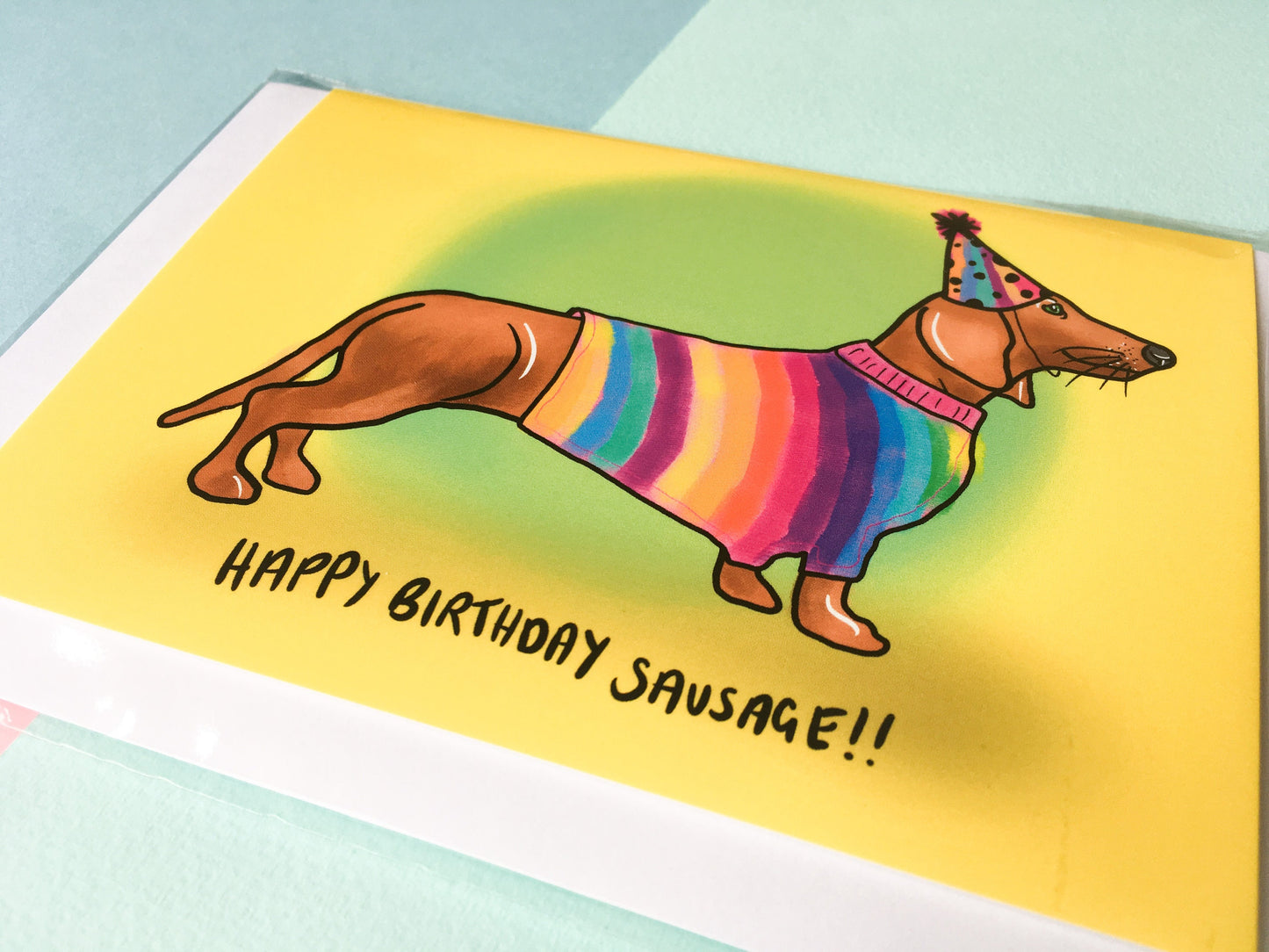Happy Birthday Sausage Dog Card, Rainbow Dachshund