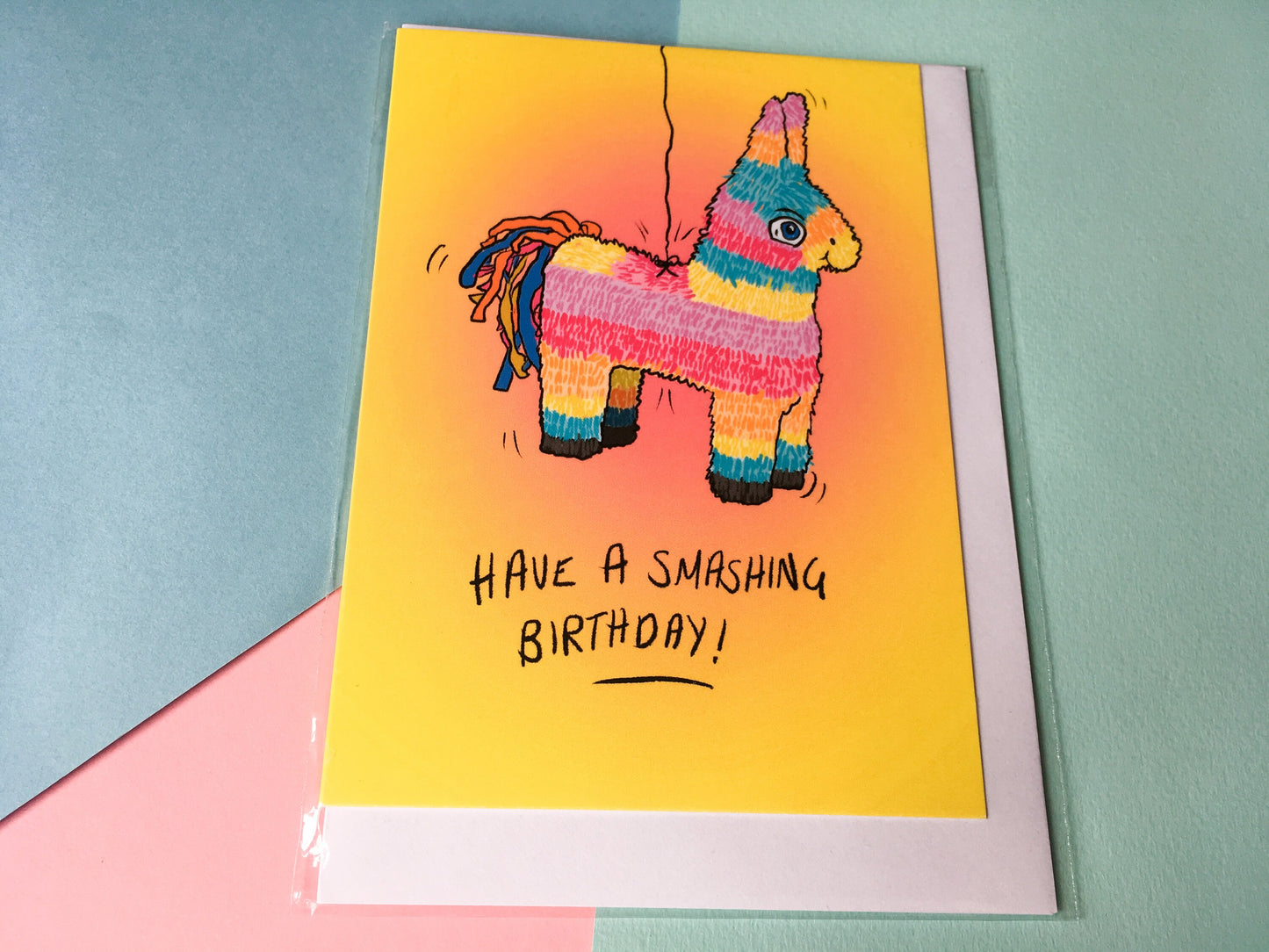 Smashing Birthday Card, Rainbow Piñata Llama