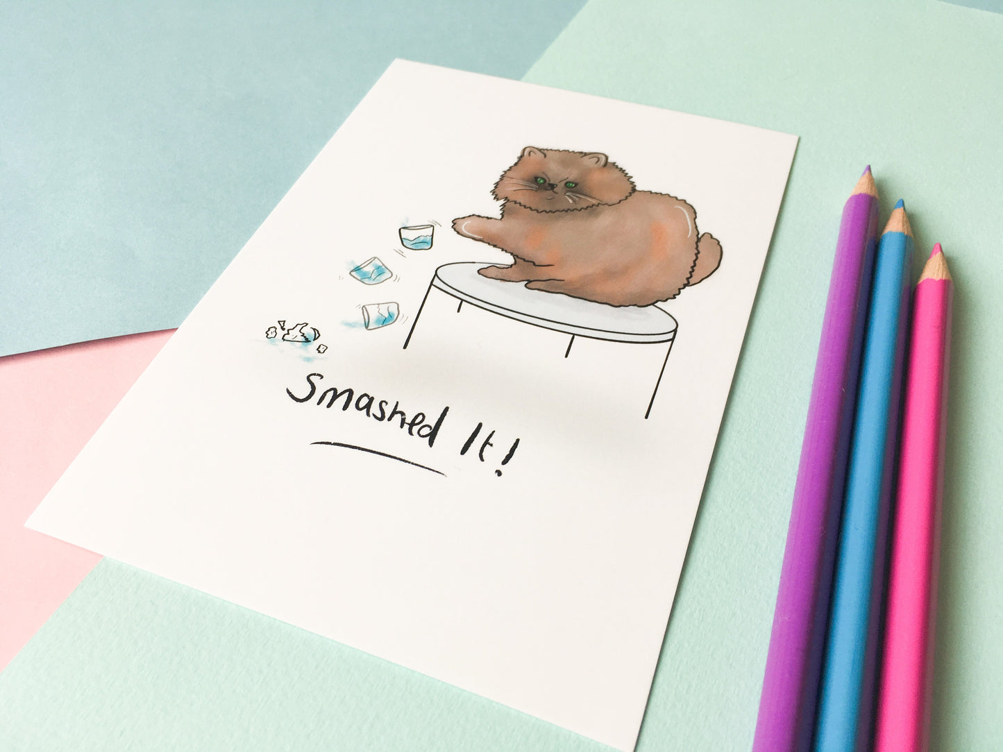Smashed It, Funny Cat Postcard