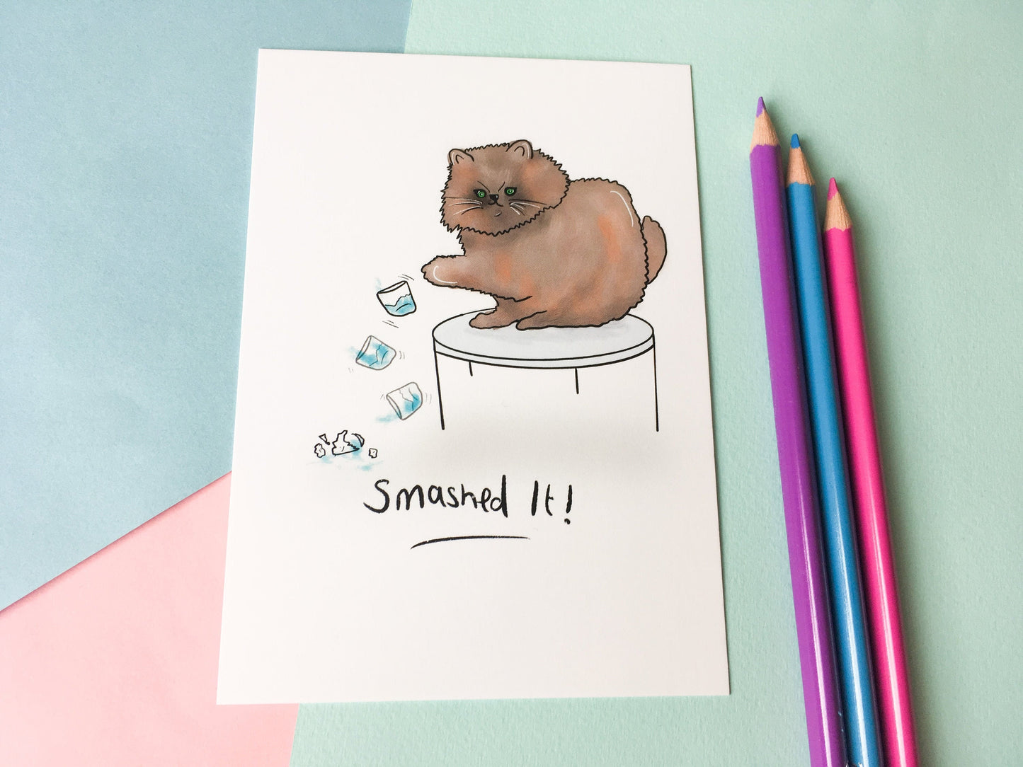 Smashed It, Funny Cat Postcard