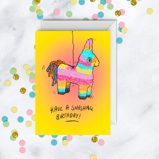 Smashing Birthday Card, Rainbow Piñata Llama