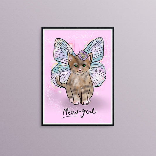 Meow-gical Cat A4 Print, Fairy Kitten Illustration