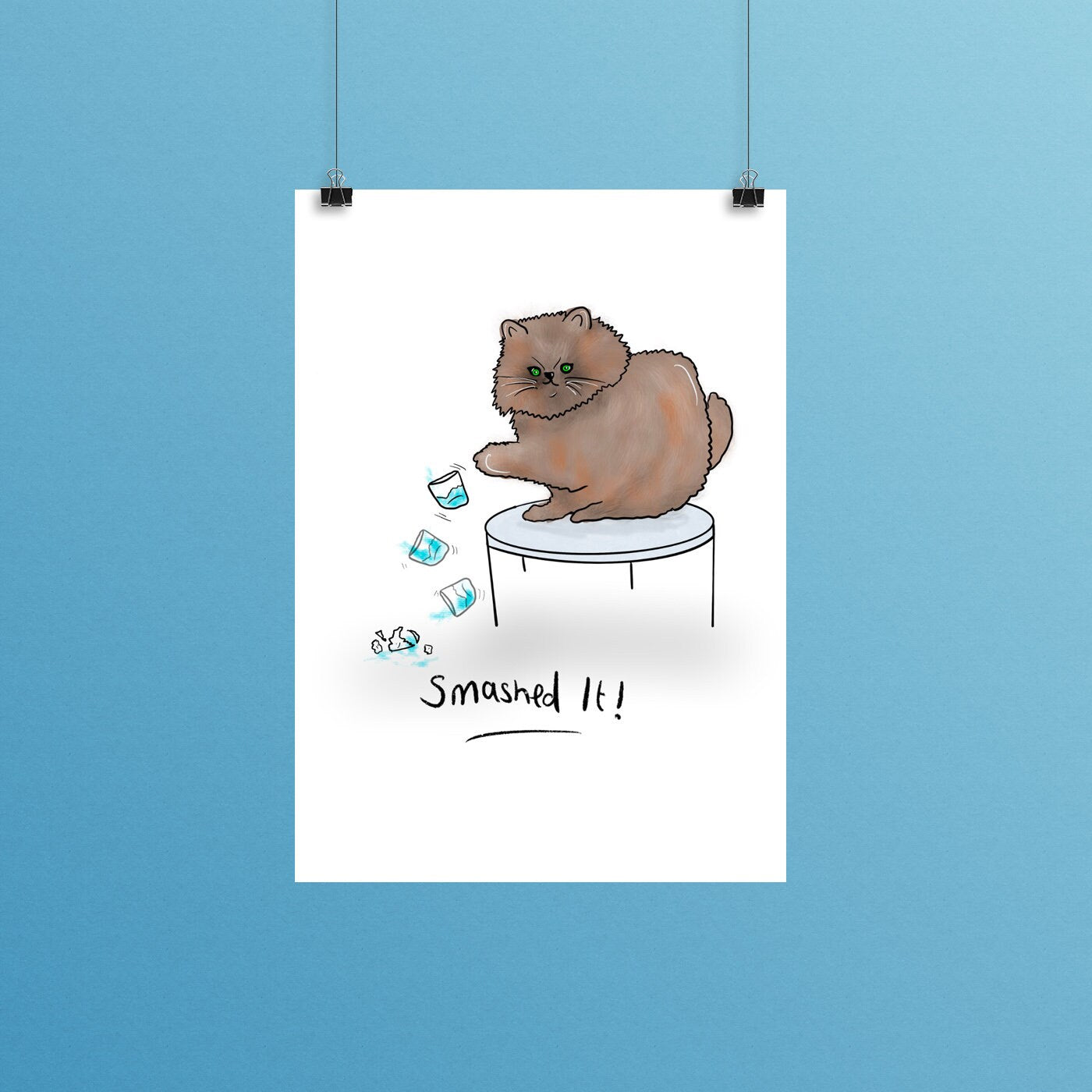 Smashed It A4 Print, Funny Cat Art