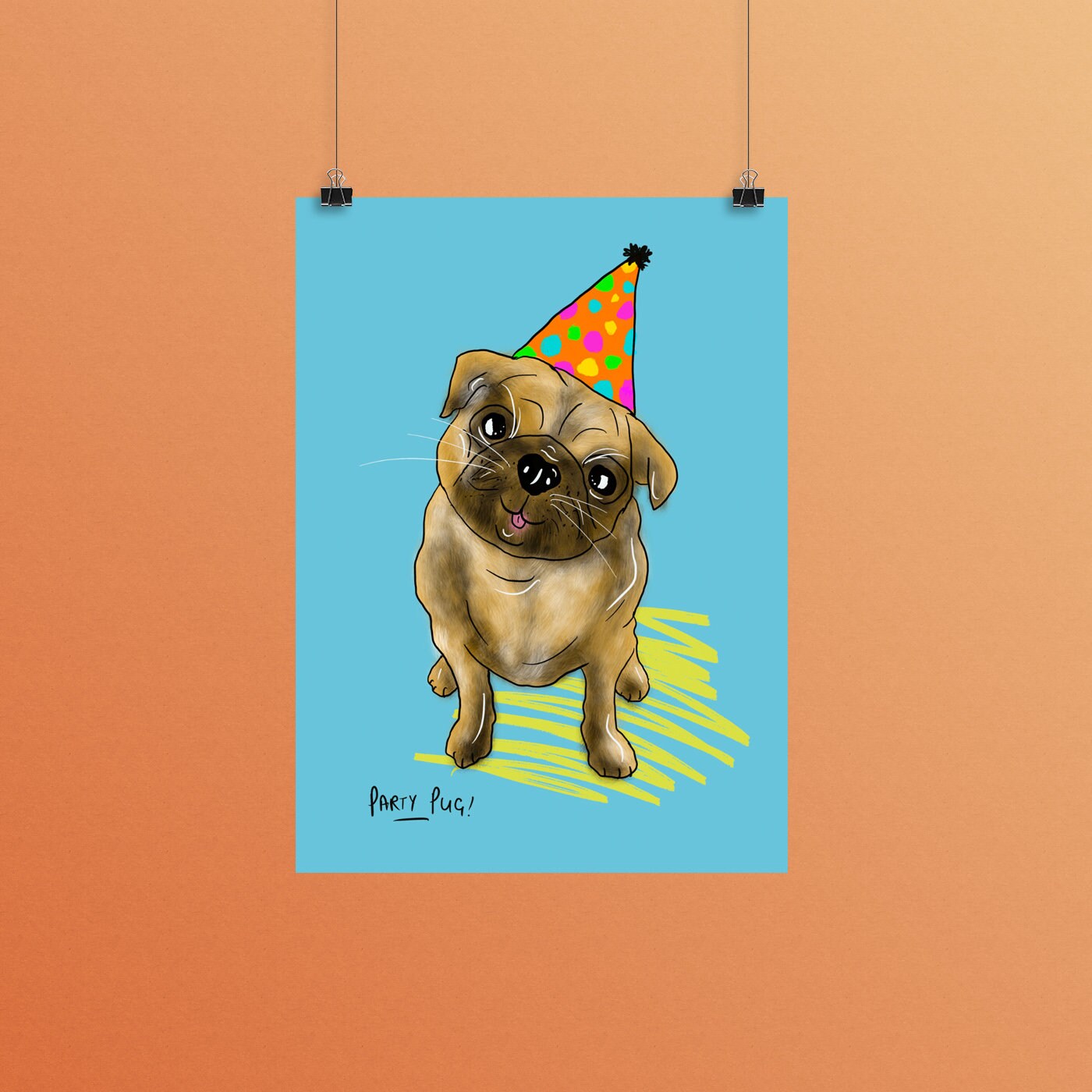 Party Pug A4 Print, Dog Lover Art