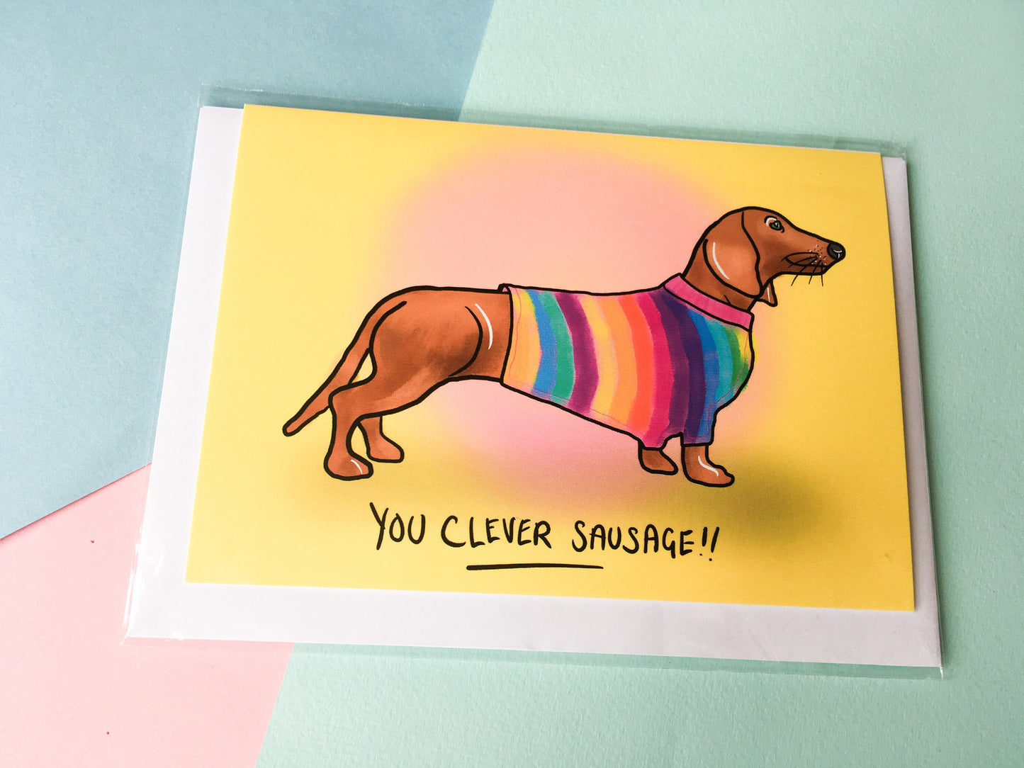 You Clever Sausage Dog Card, Rainbow Dachshund