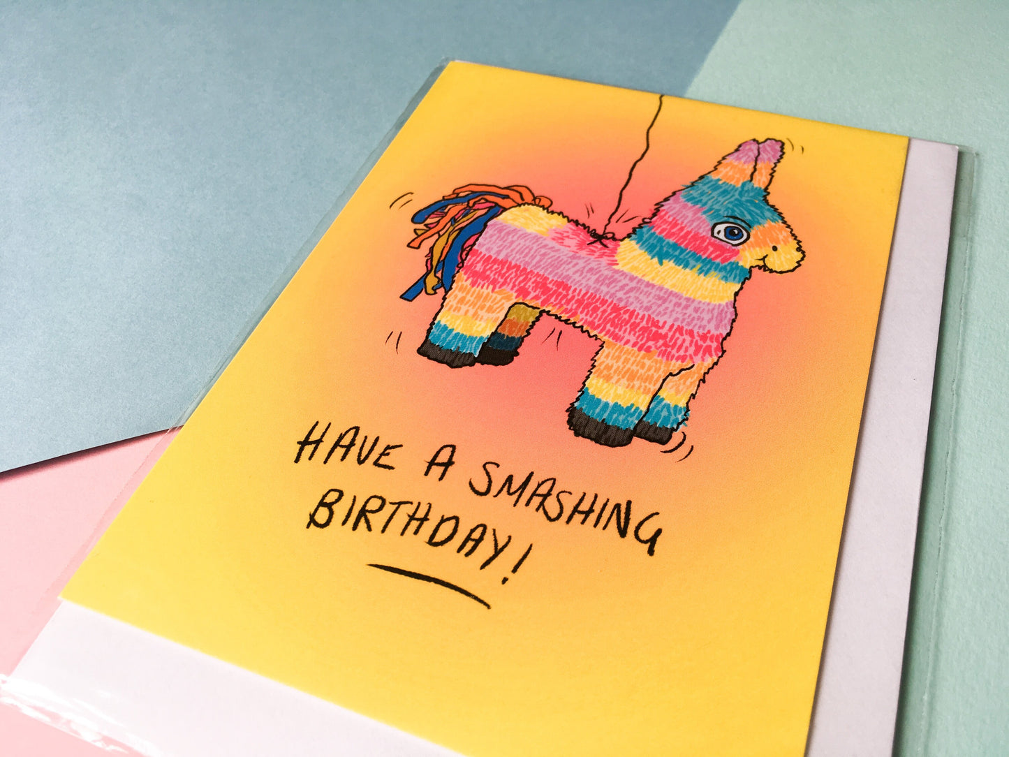 Smashing Birthday Card, Rainbow Piñata Llama