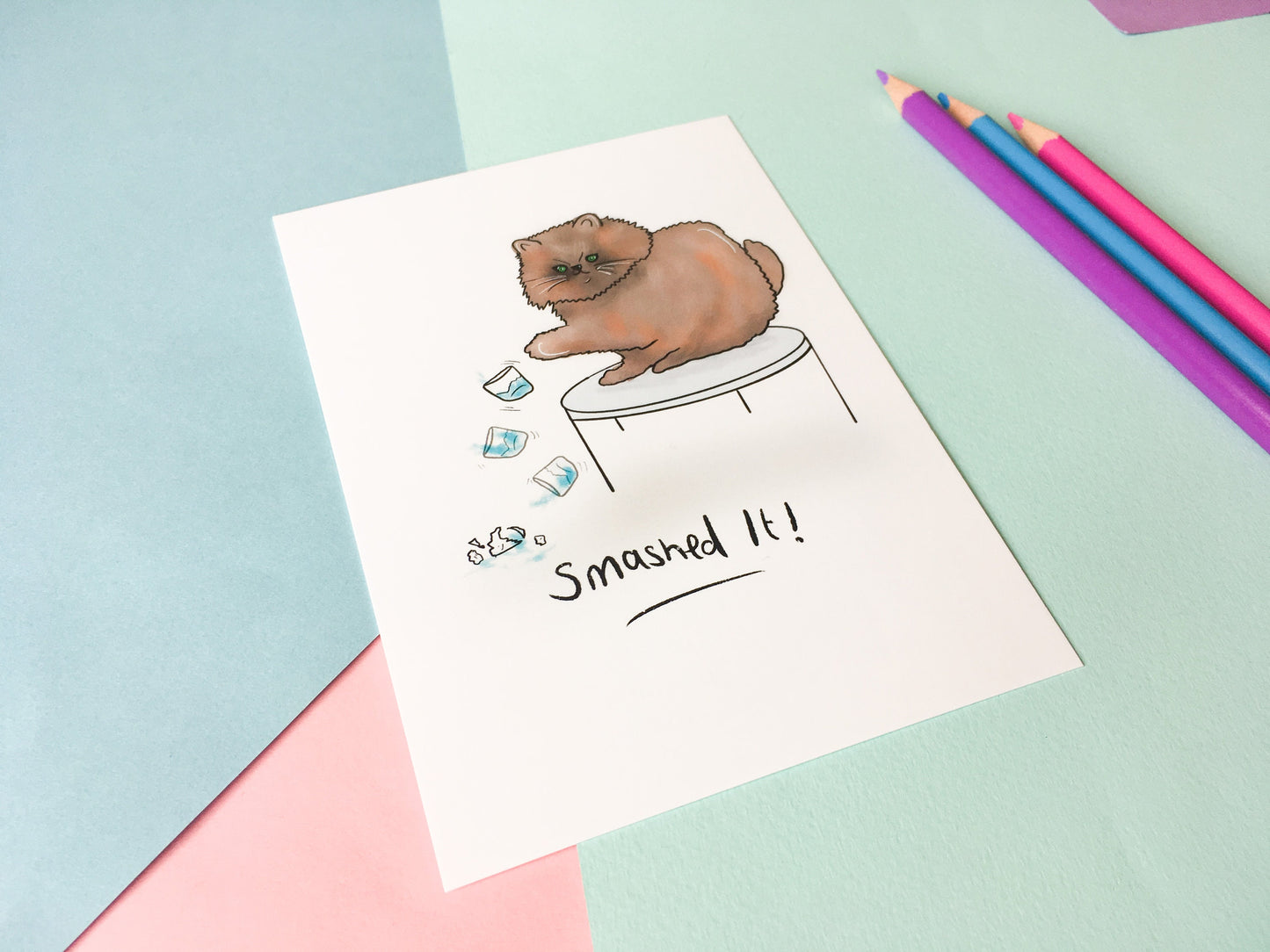 Smashed It, Funny Cat Postcard