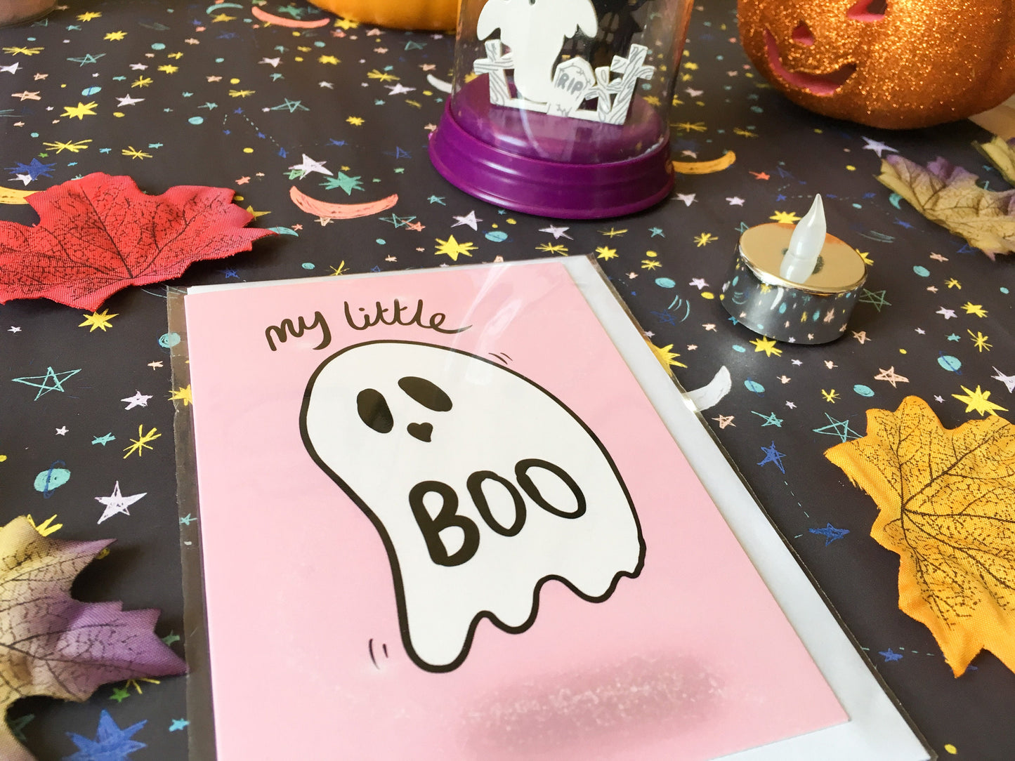 My Little Boo Card, Cute Ghost Pink