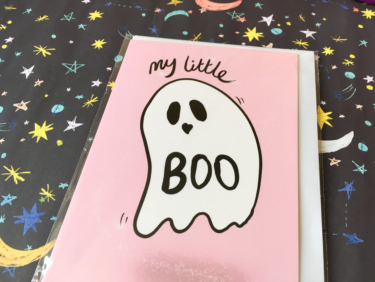 My Little Boo Card, Cute Ghost Pink