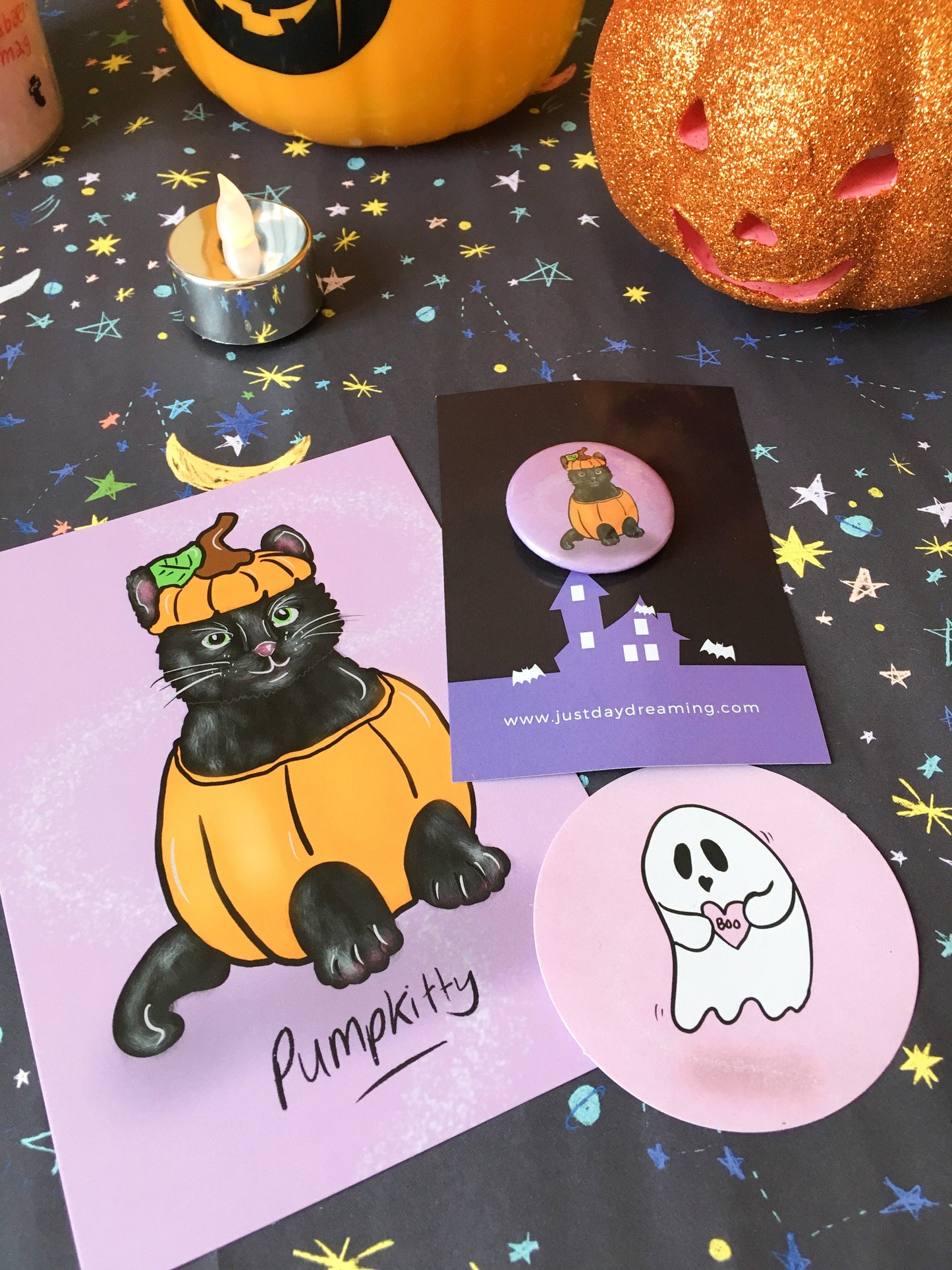 Black Cat Postcard Set, Halloween Stationery