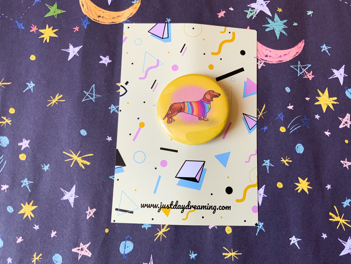 Rainbow Dachshund Badge, Cute Sausage Dog