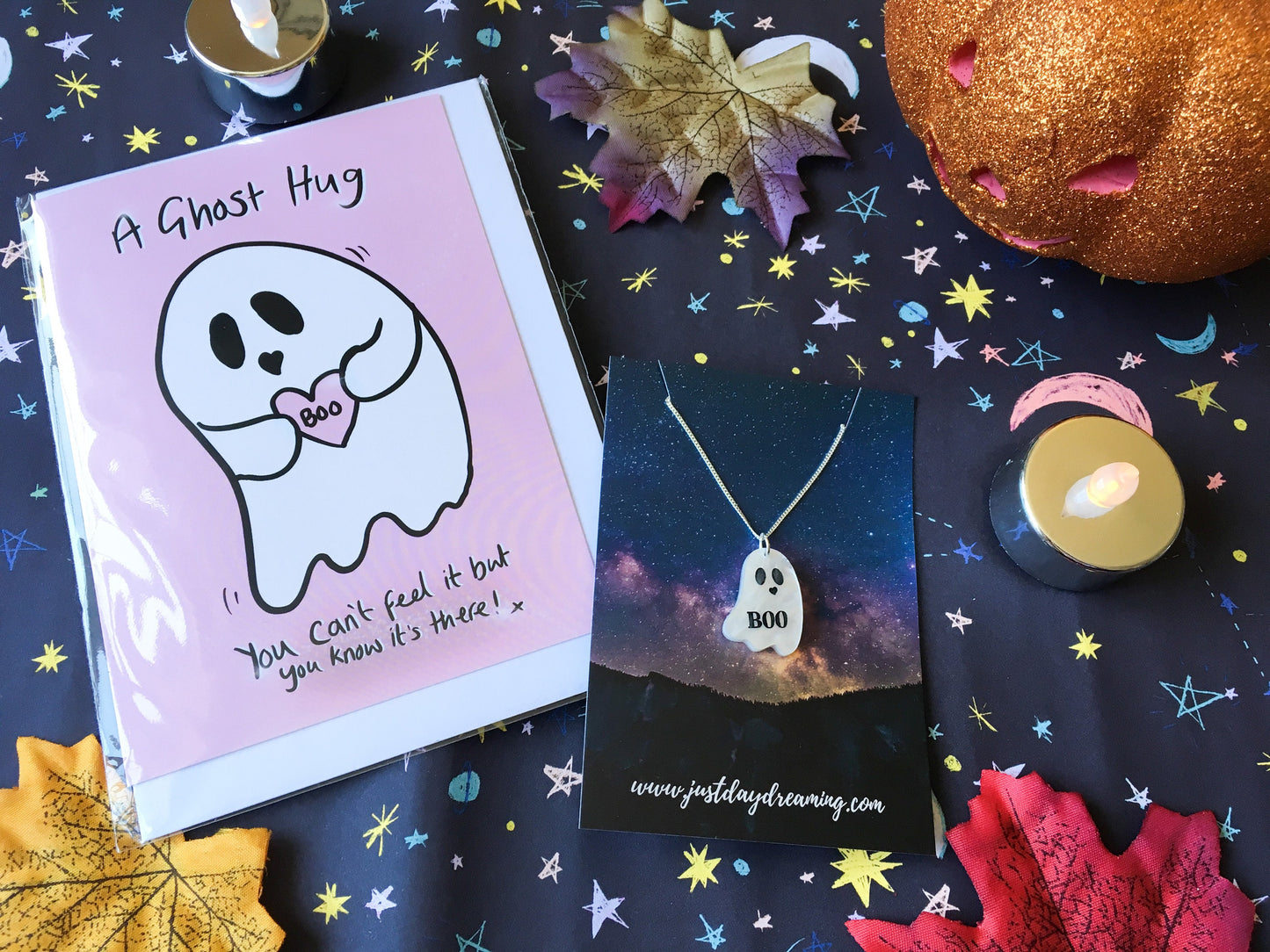 Boo Necklace & Card Gift Set, Ghost Hug