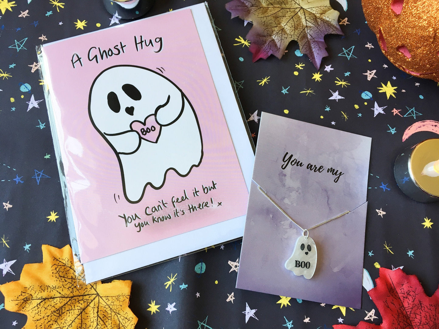 Boo Necklace & Card Gift Set, Ghost Hug