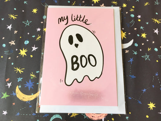 My Little Boo Card, Cute Ghost Pink