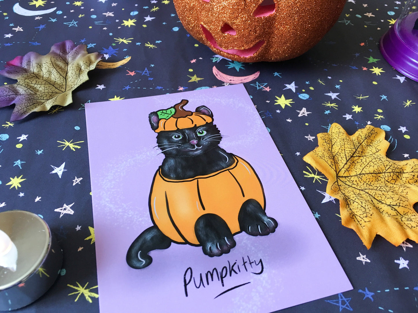Halloween Black Cat Pumpkin A6 Postcard