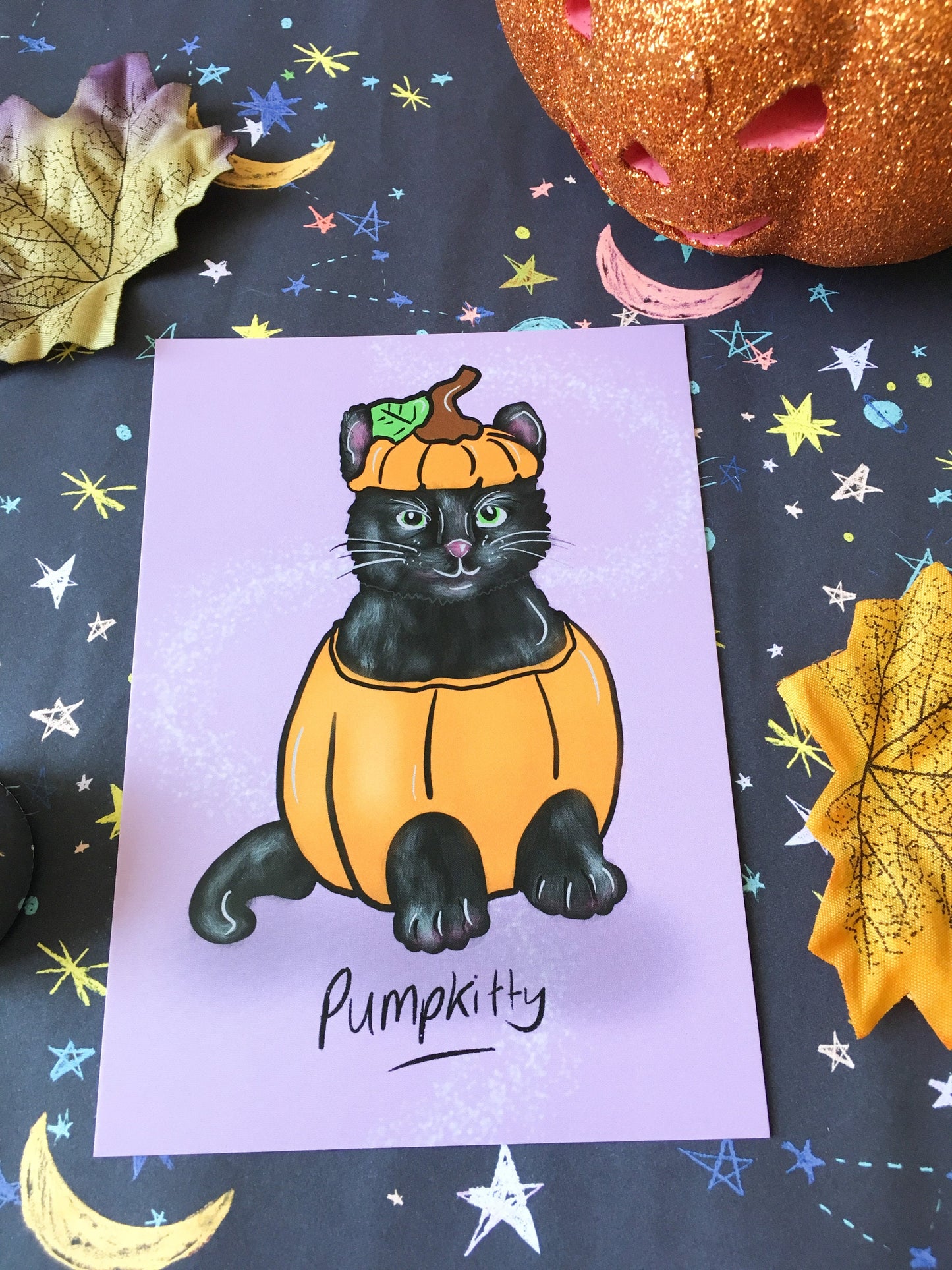 Halloween Black Cat Pumpkin A6 Postcard