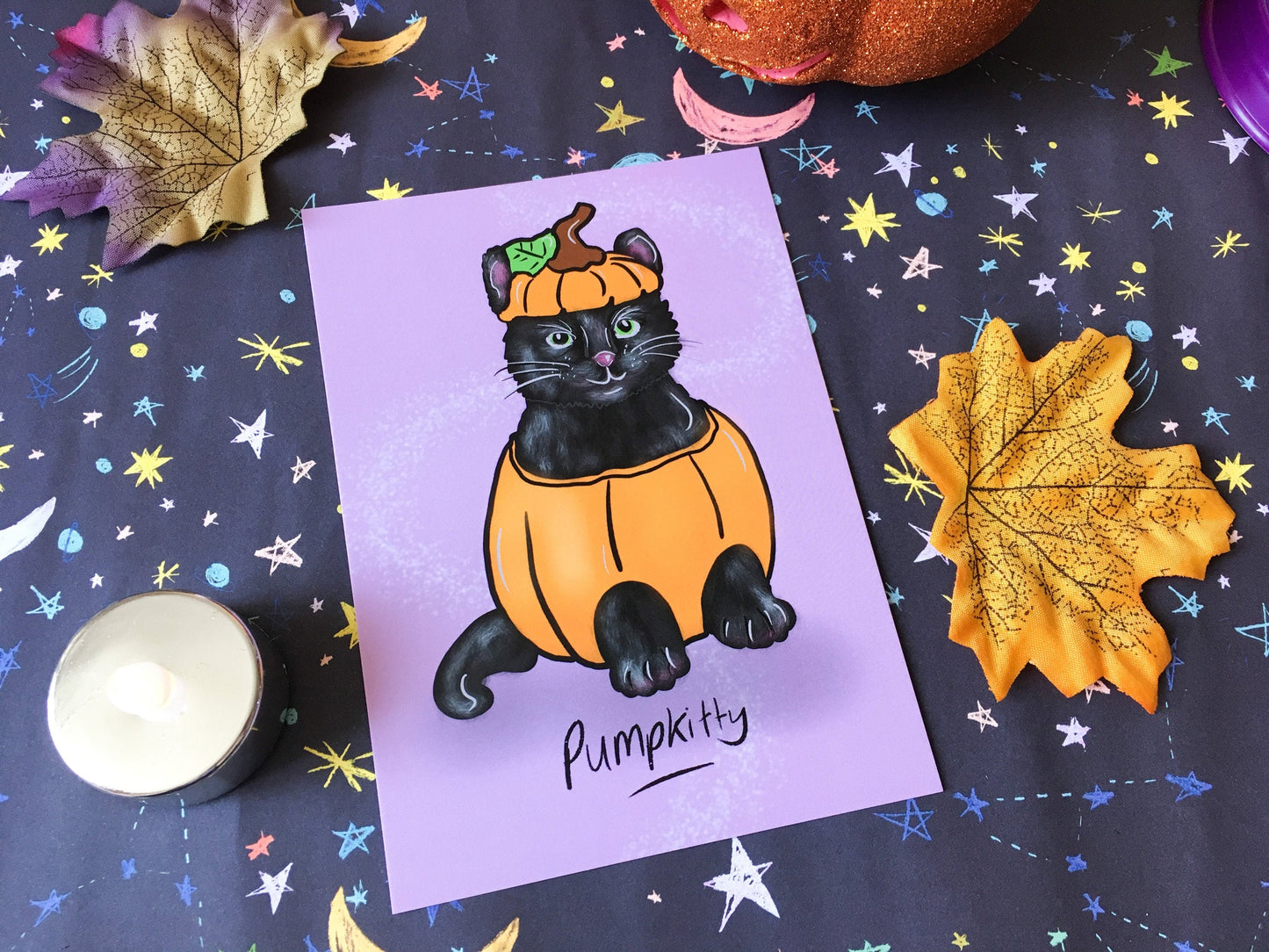 Halloween Black Cat Pumpkin A6 Postcard